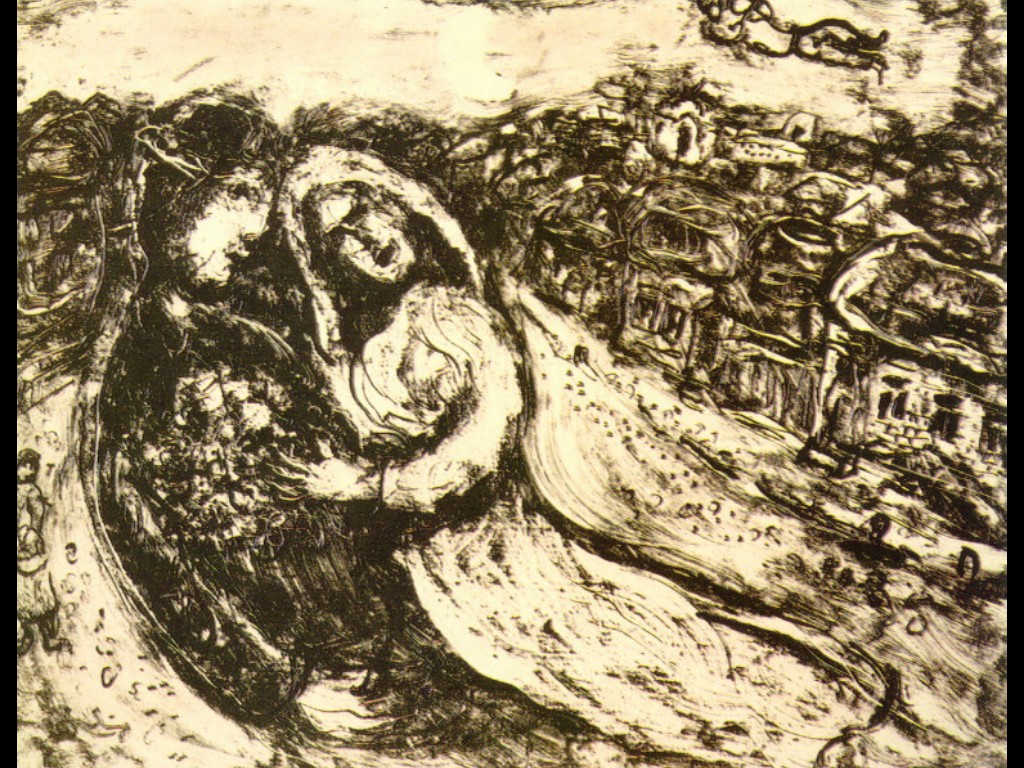 De Hemel van de Geliefden by Marc Chagall - 1957 - 65.09 x 66.36 cm 