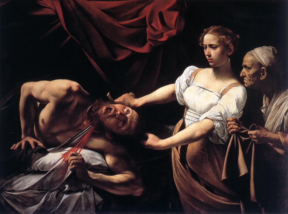朱蒂斯斩杀荷罗孚尼 by 米开朗基罗·梅里西·达 卡拉瓦乔 - 1598-1599 - 145 cm × 195 cm 