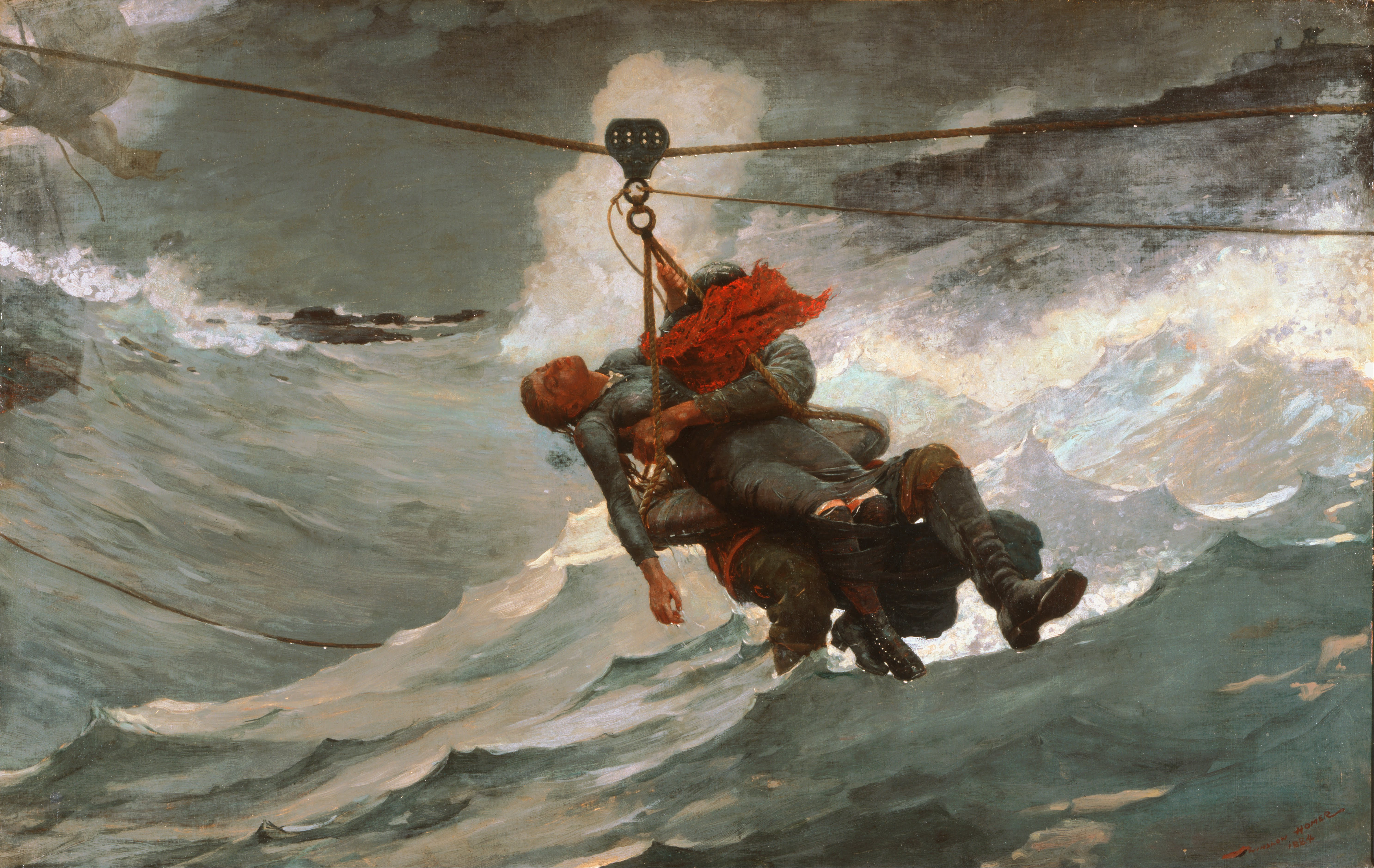 حبل النجاة by Winslow Homer - ١٨٨٤م - ٤٤,٧٦ × ٢٨,٦٢ بوصة 