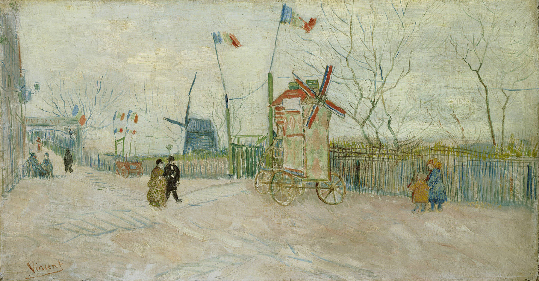 Escena callejera en Montmartre, Le moulin de poivre by Vincent van Gogh - 1887 - 34.5 x 64.5 cm Van Gogh Museum