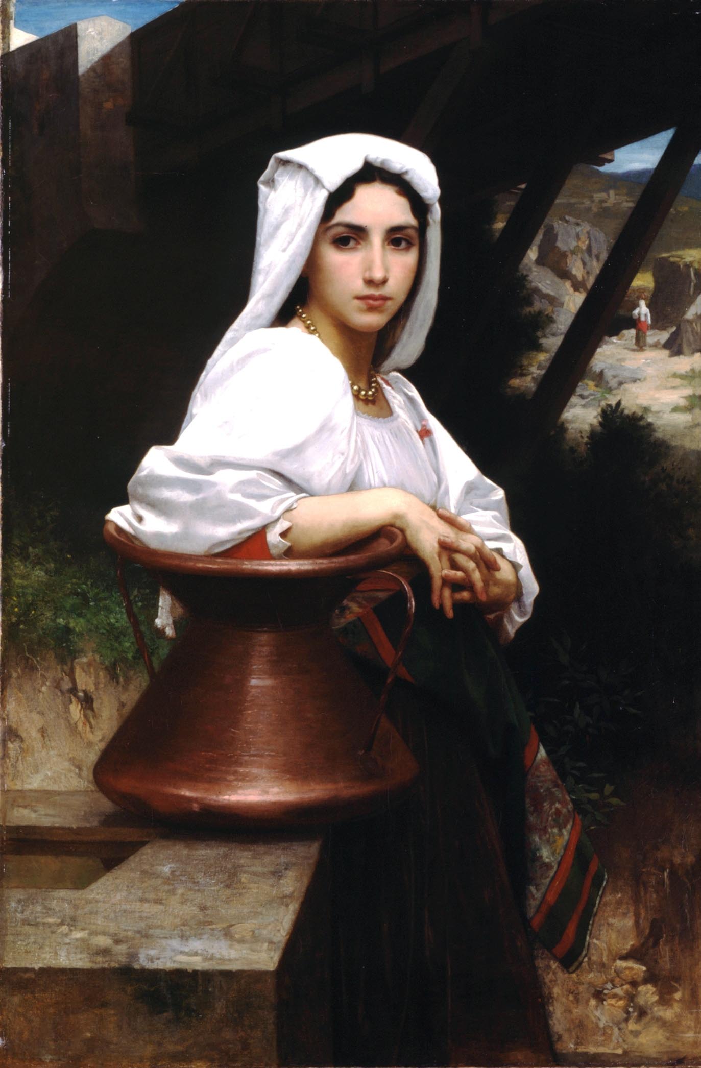 取水的意大利女孩 by 威廉-阿道夫 布格鲁 - 1871 - 79 x 119.5 cm 