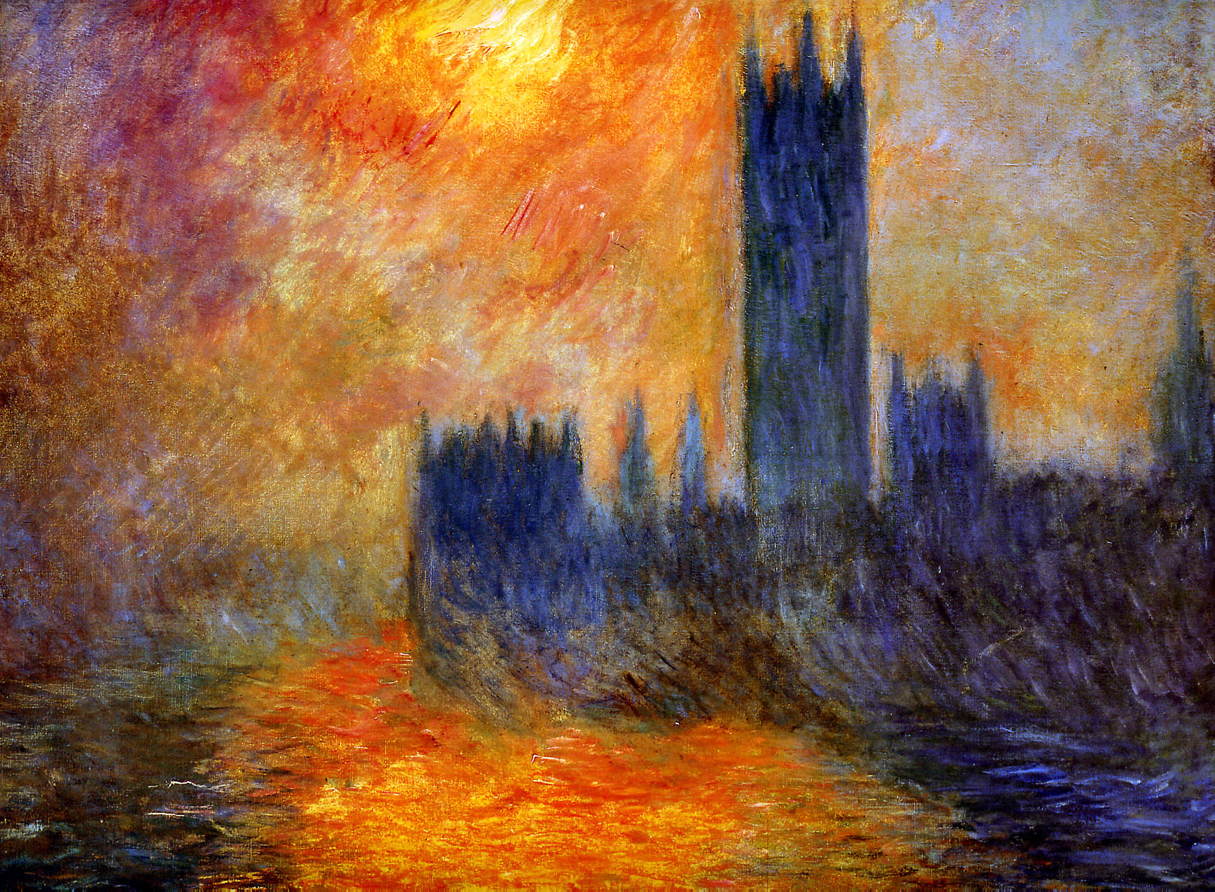Londen, parlementsgebouwen. De zon dringt door de mist by Claude Monet - 1904 - 81 cm x 92 cm 