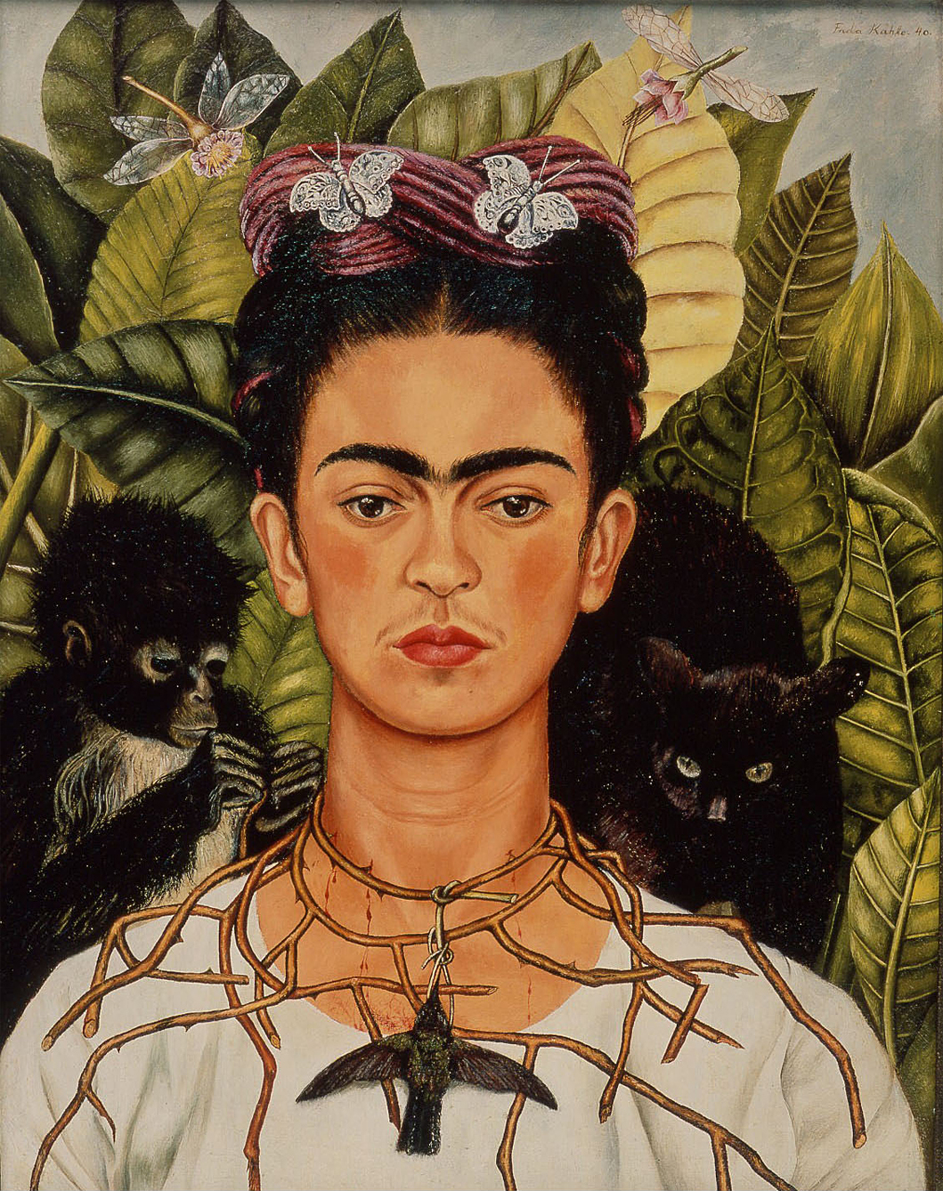 Autoportret z cierniowym naszyjnikiem i kolibrem by Frida Kahlo - 1940 - 63,5 x 49,5 cm 