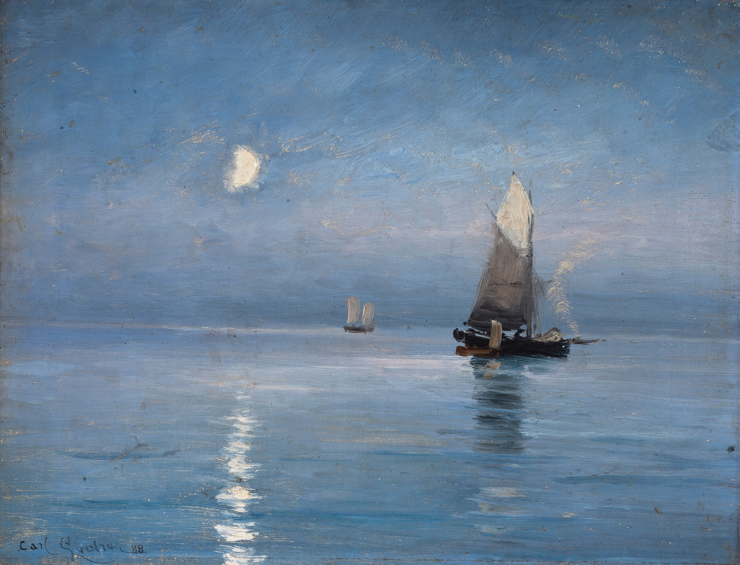 Рыбацкие лодки в лунную ночь by Carl Locher - 1888 - 45.5 x 35 cm 