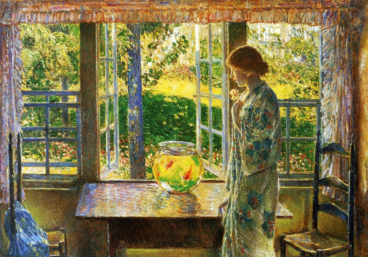 Japon Balığı Penceresi by Frederick Childe Hassam - 1916 - 85 x 125 cm Currier Sanat Müzesi