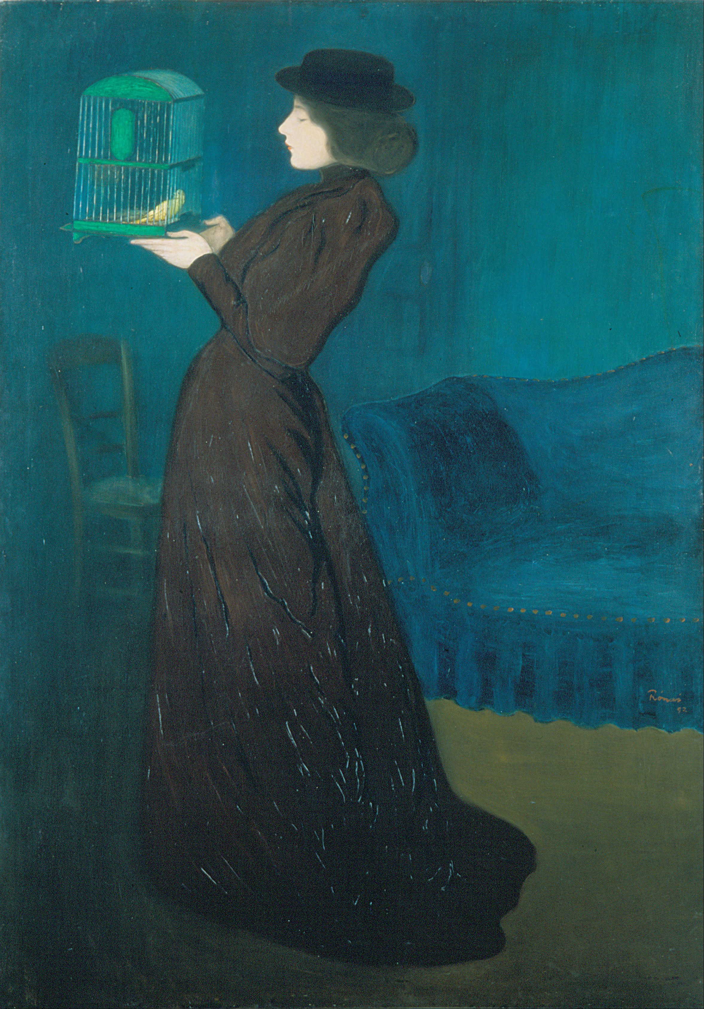 举着鸟笼的女人 by 约瑟夫 · 里普罗尼 - 1892 - 185.5 x 130 cm 匈牙利国家美术馆