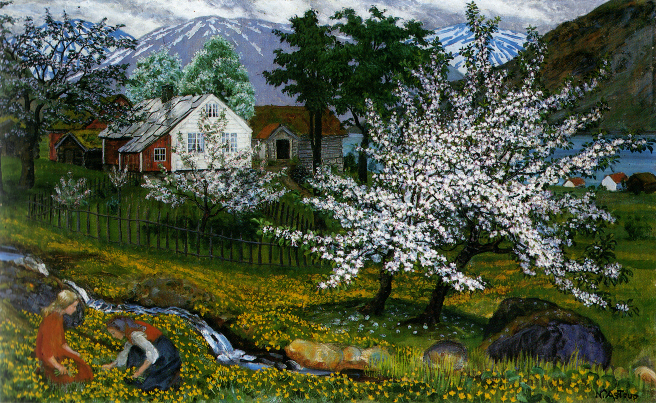 Apfelbäume in der Blüte by Nikolai Astrup - ca. 1927 - 54 x 88 cm Private Sammlung