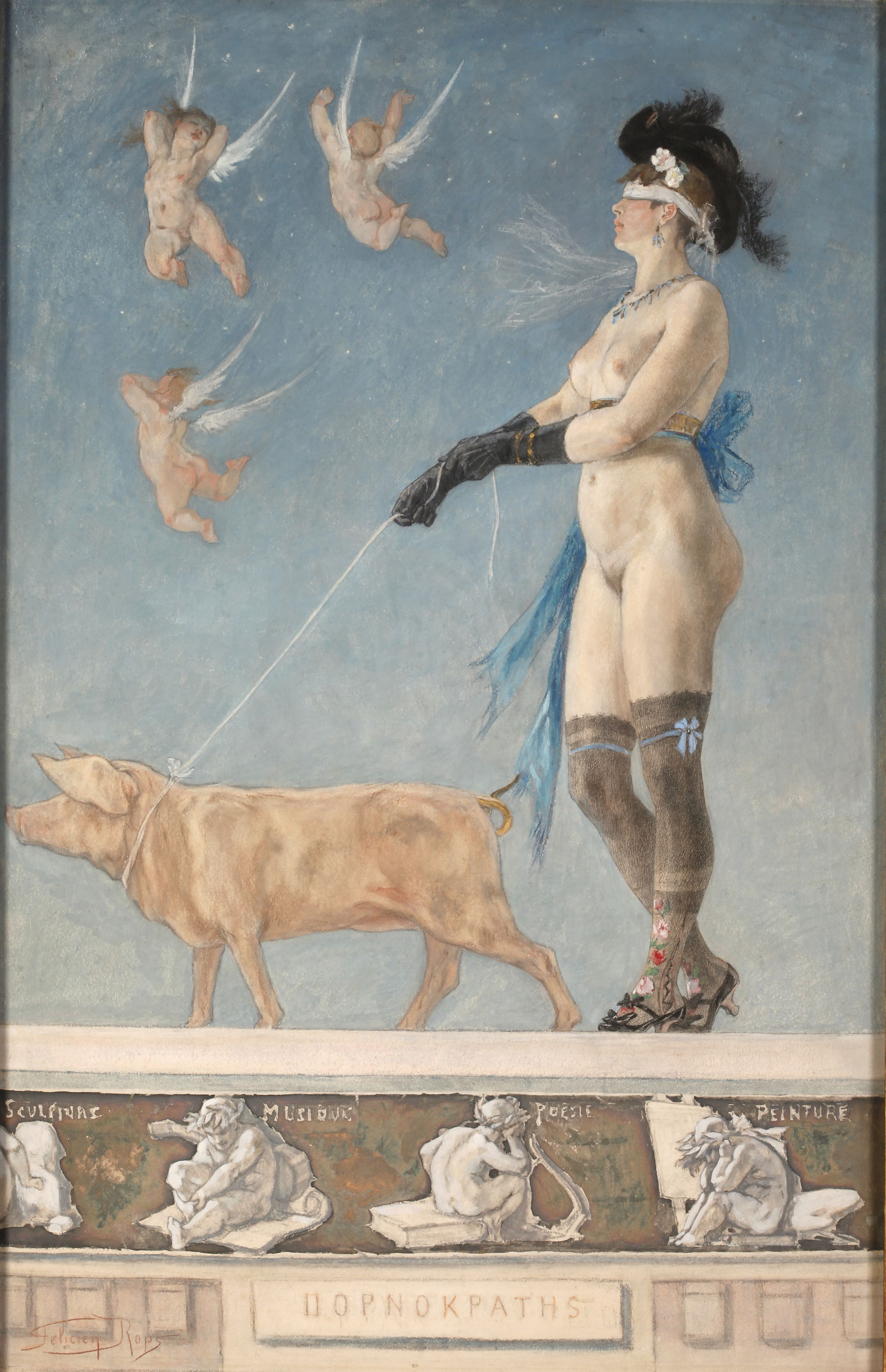 ポルノクラテス（あるいは豚を連れた女） by Félicien Rops - 1878年 - 70 x 45 cm 