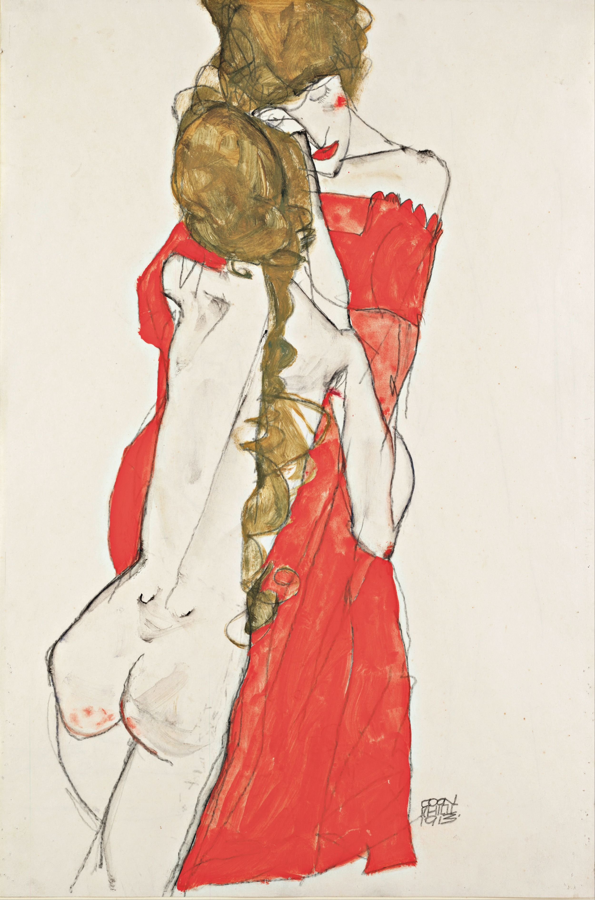 Mother and Daughter by Egon Schiele - c. 1913 - 31.1 x 47.9 cm Leopold Museum