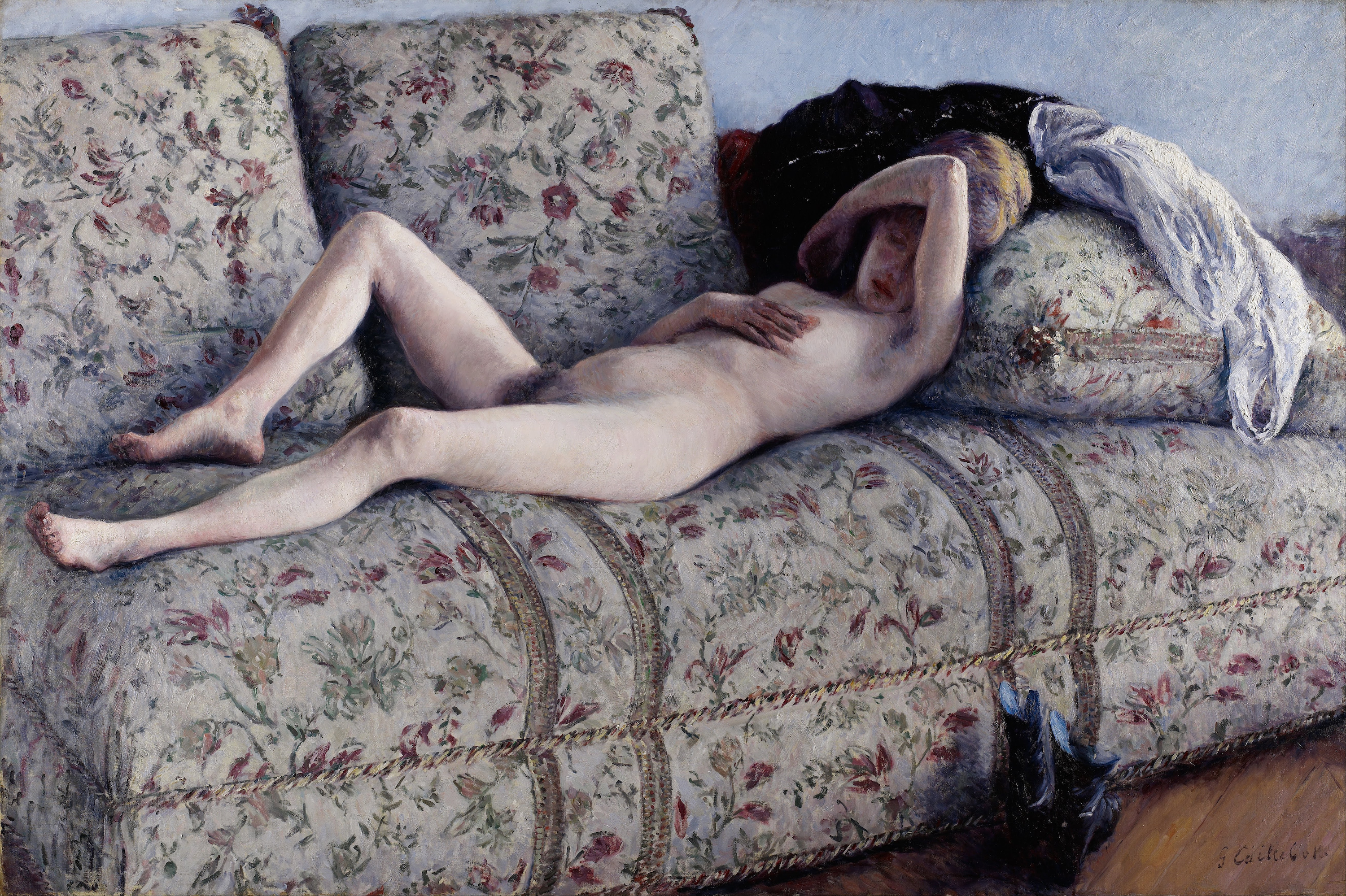 沙发上的裸女 by 古斯塔夫 卡勒波特 - 公元1880 - 129.54 x 195.58 cm 