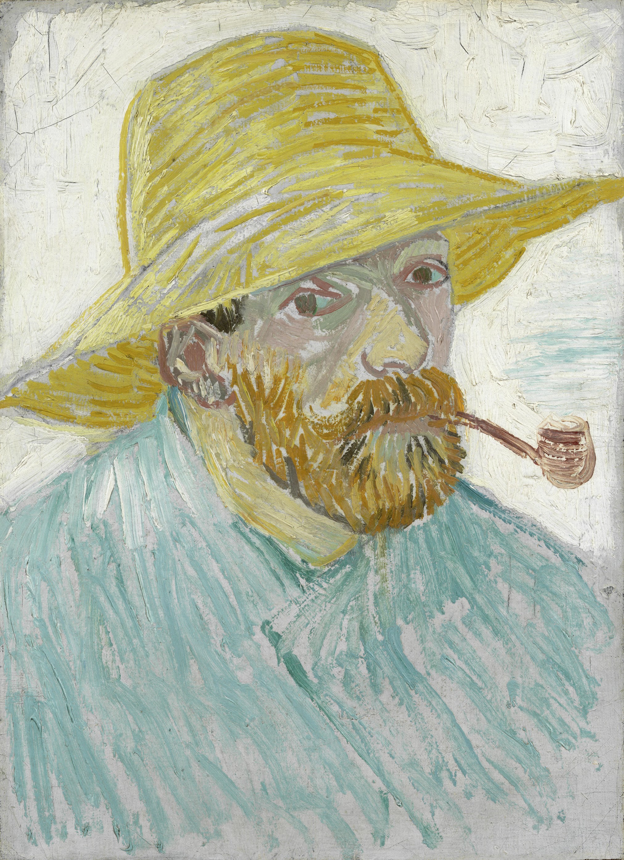 Self-Portrait with Pipe and Straw Hat by Vincent van Gogh - September - October 1887  - 41.9 cm x 30.1 cm  Van Gogh Museum