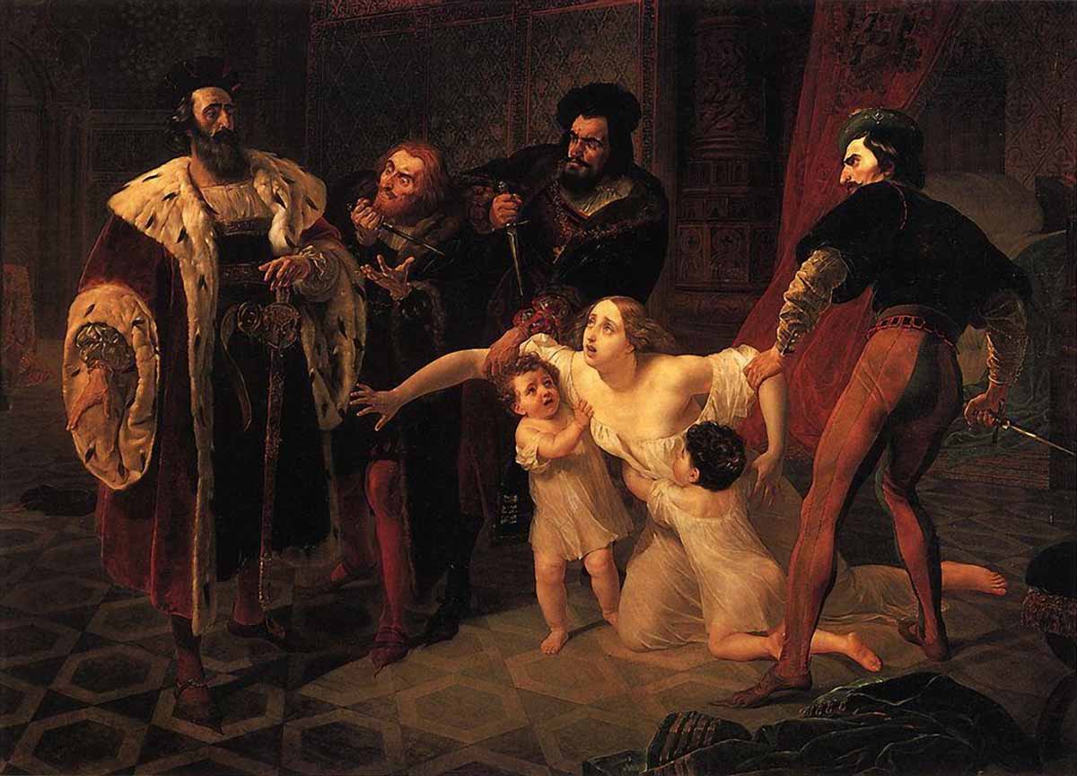 Muerte De Inessa De Castro, Esposa Morganática Del Infante Portugués Don Pedro by Karl Bryullov - 1841 Museo Pushkin
