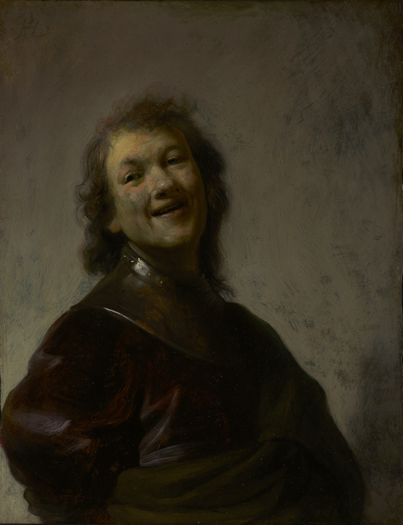 笑みを浮かべるレンブラント by Rembrandt van Rijn - 約1628年 - 22.2 × 17.1 cm 