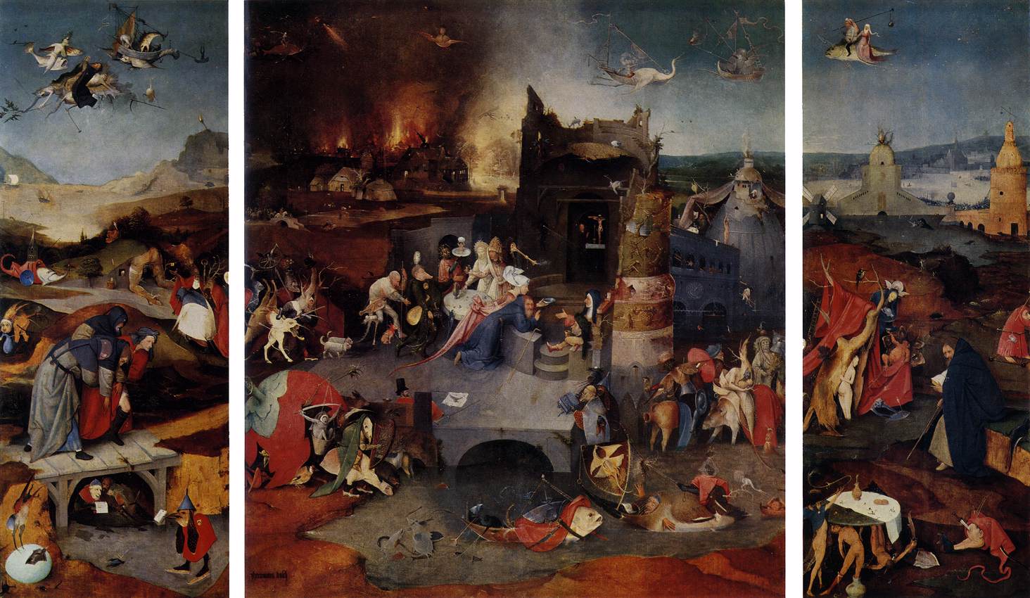 聖アントニオスの誘惑の三連祭壇画 by Hieronymus Bosch - 1501 - 131 cm × 228 cm 