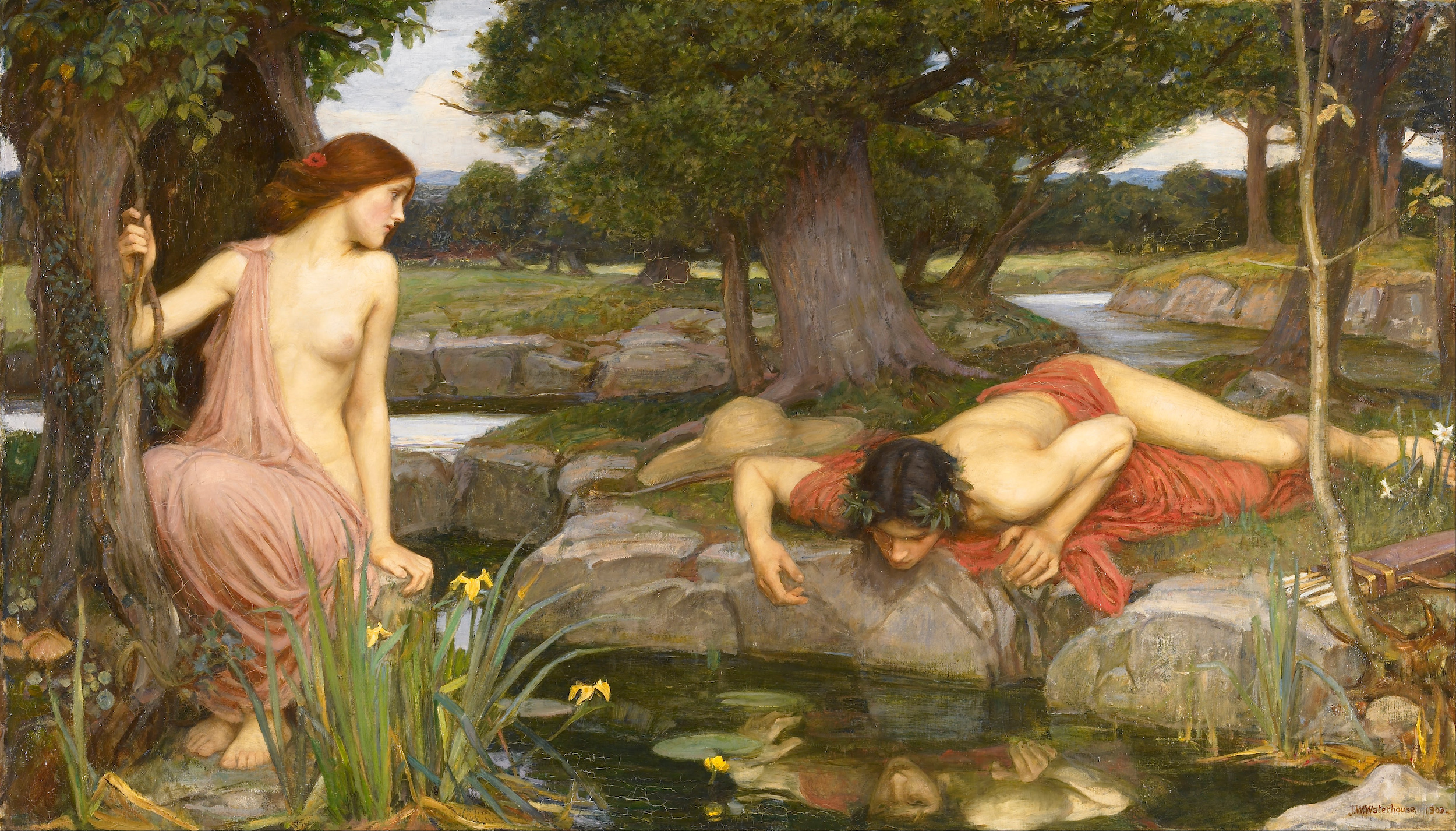 Echo en Narcissus by John William Waterhouse - 1903 - 109.2 cm × 189.2 cm 