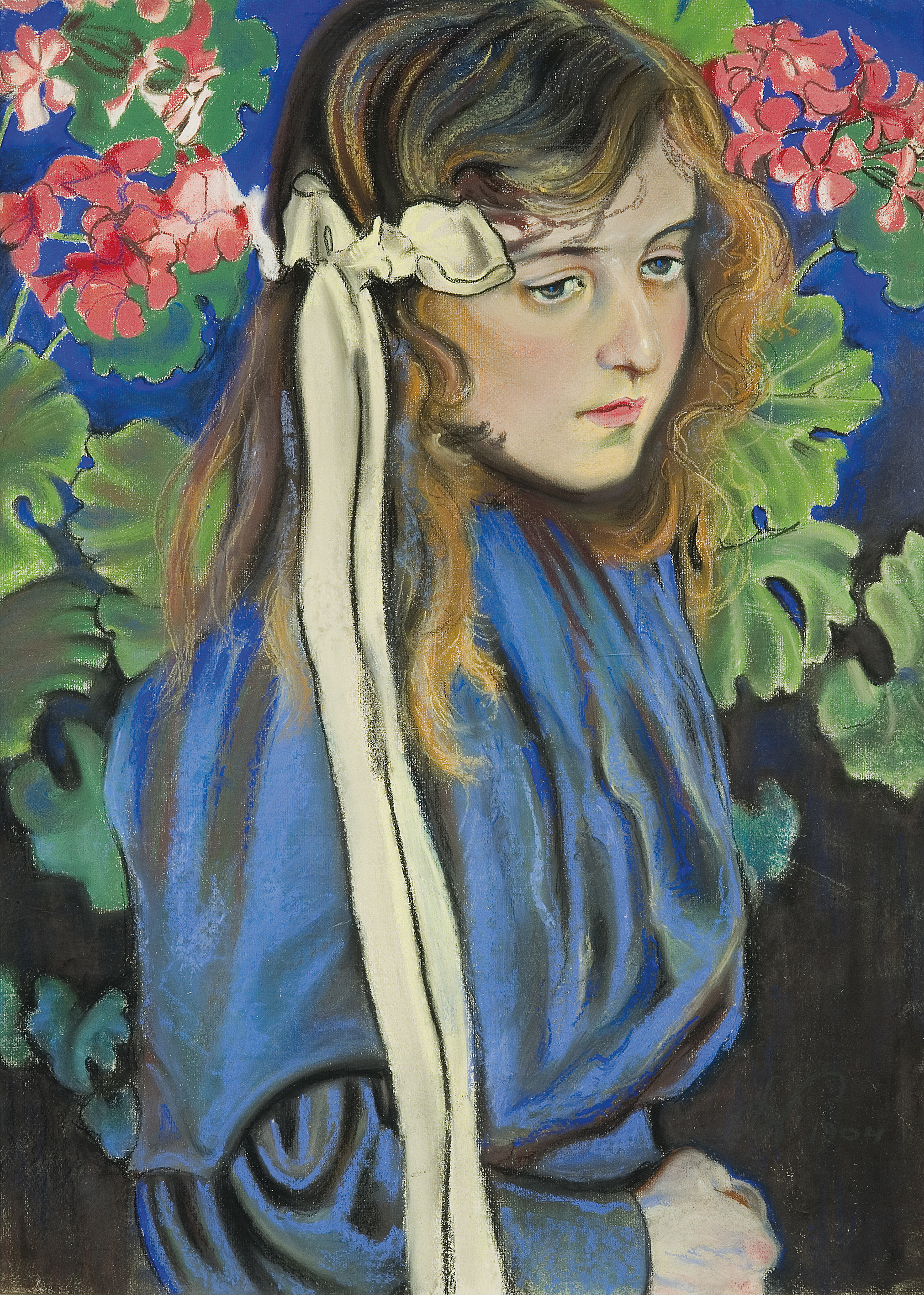 Portret z pelargoniami by Stanisław Wyspiański - 1904 - 65,5 x 48,5 cm 