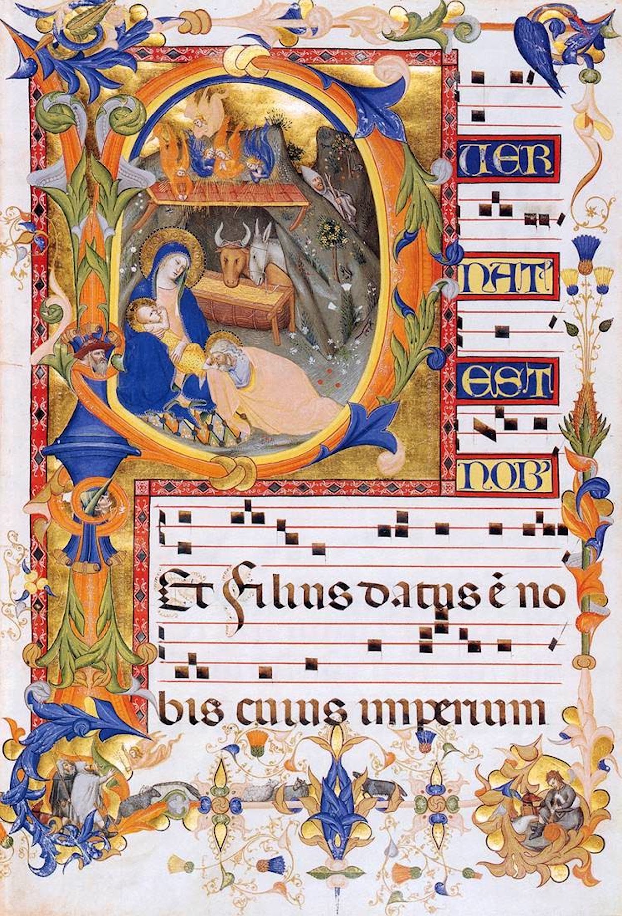 Natividade, em um P inicial by Don Silvestro dei Gherarducci - ca. 1392–1399 