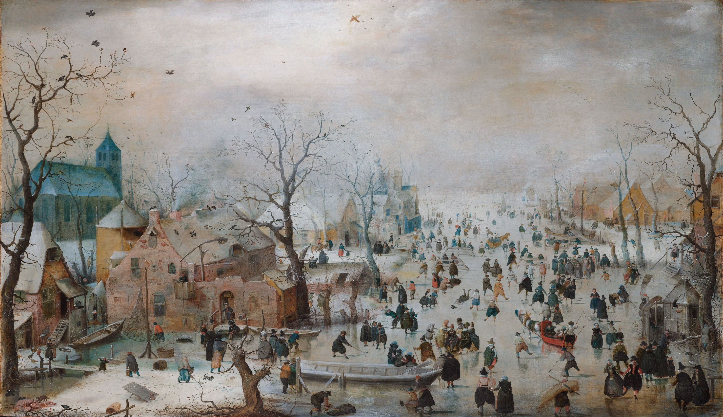 Pattinaggio su ghiaccio by Hendrick Avercamp - 1615 - 77,3 x 131,9cm 
