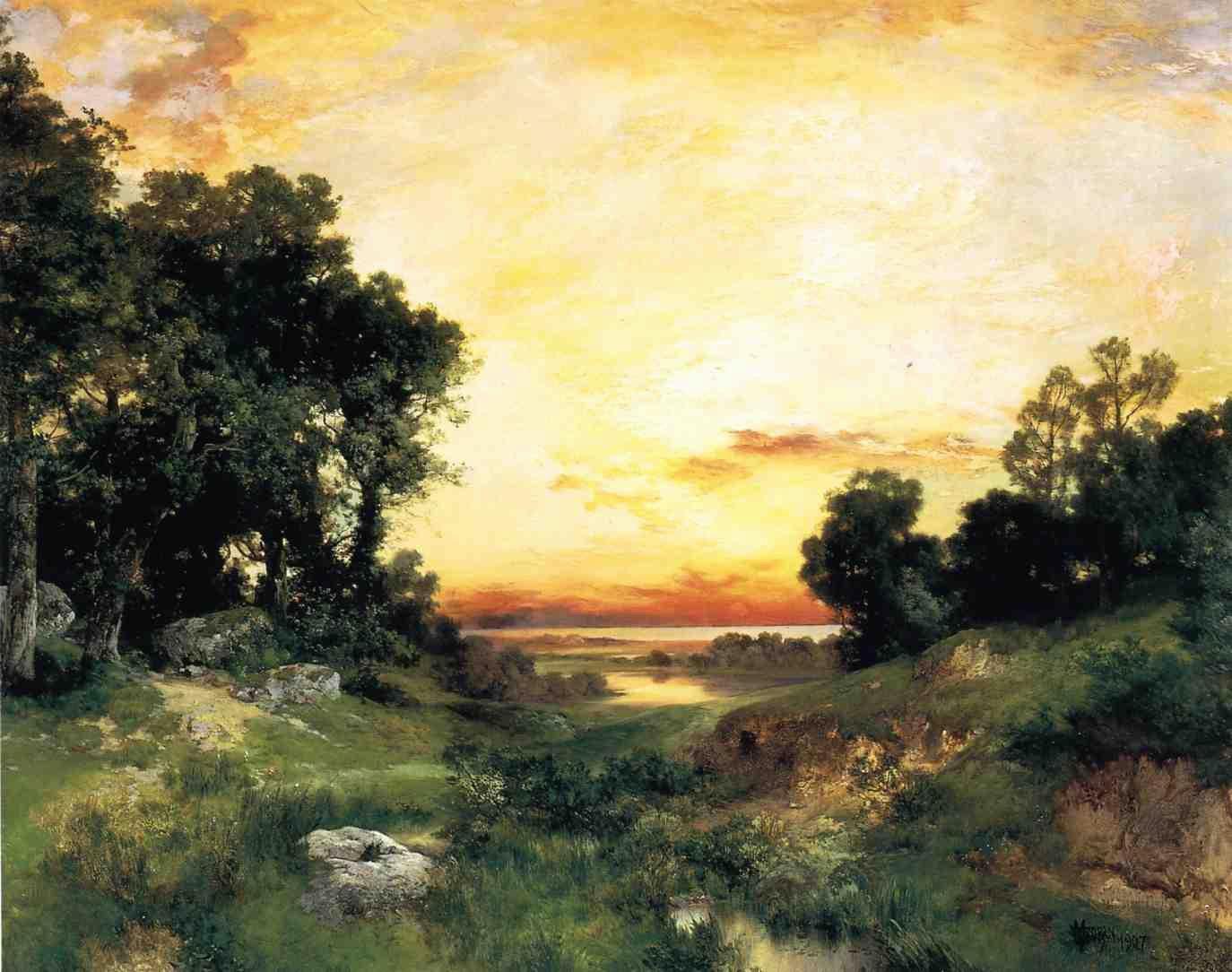 Zonsondergang, Long Island Sound by Thomas Moran - 1907 - 79 x 105,5 cm 