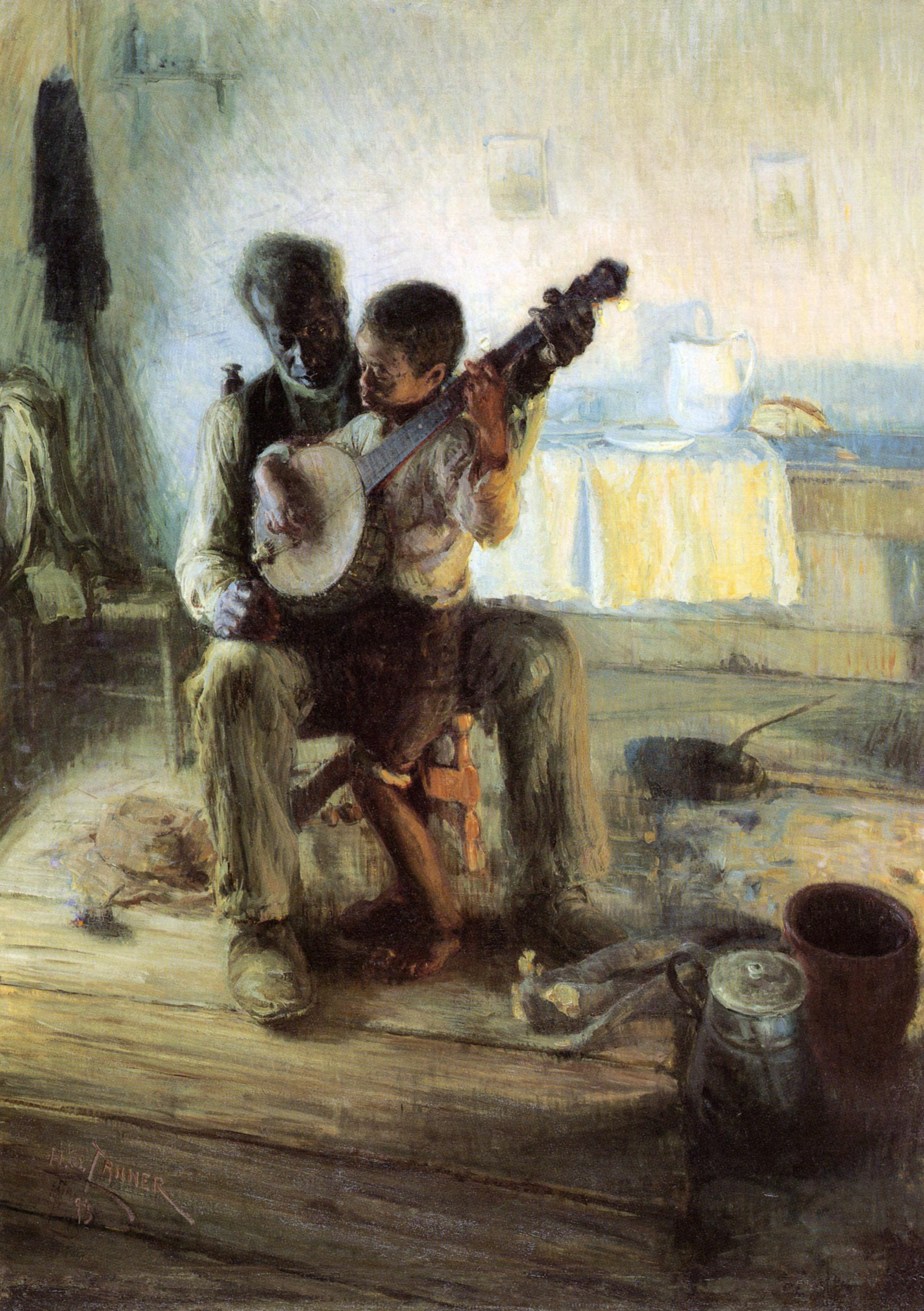 Урок игры на банджо by Henry Ossawa Tanner - 1893 - 124.5 х 90.2 см 