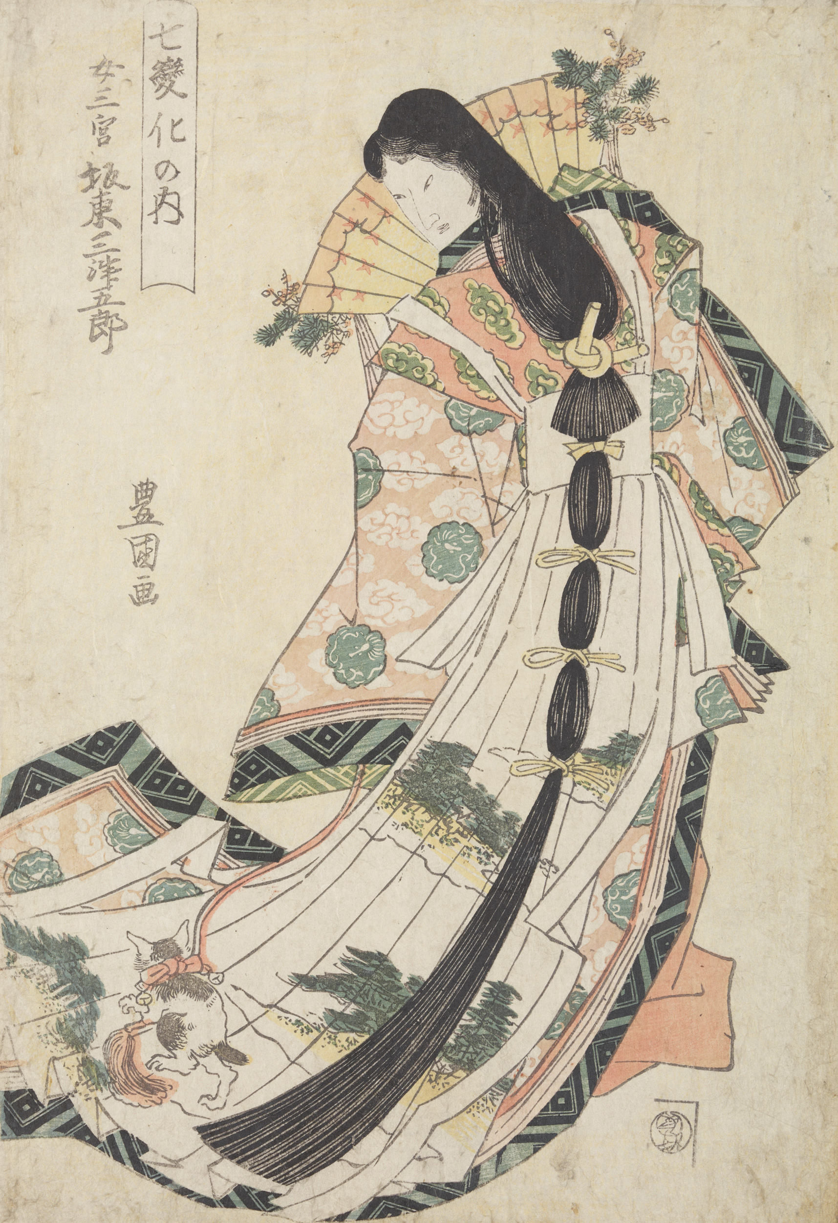 Aktor Bandō Mitsugoro jako Onna San no miya z kotem by Utagawa Toyokuni - 1811 