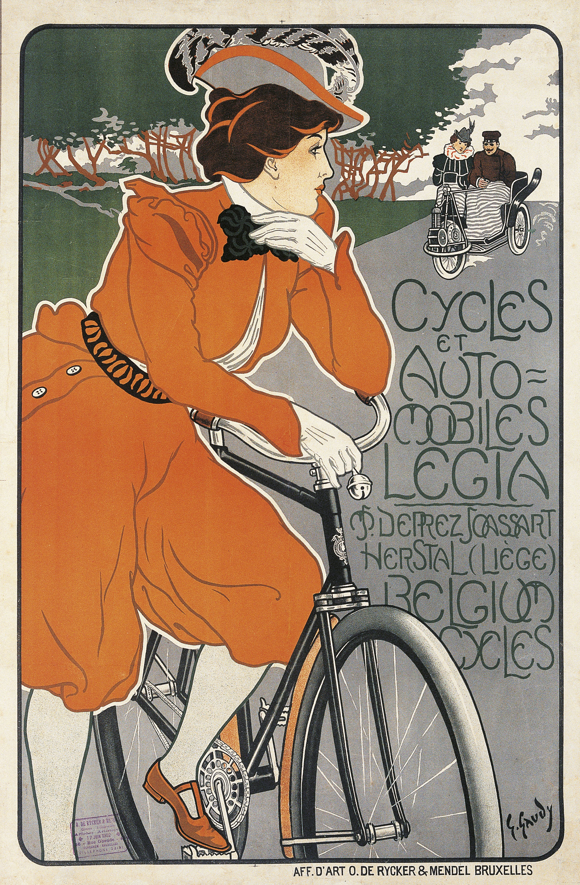 Рекламный постер автомобилей и велосипедов Легия by Georges Gaudy - 1898 - 95.2 x 64.2 cм 