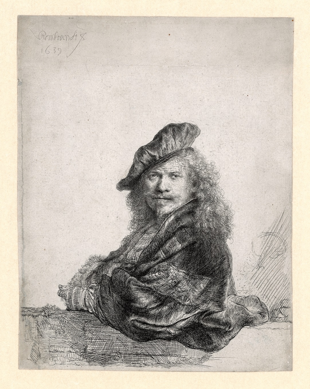 Self-portrait, Leaning on a Stone Sill by Rembrandt van Rijn - 1639 - 205 x 164 mm Rembrandthuis