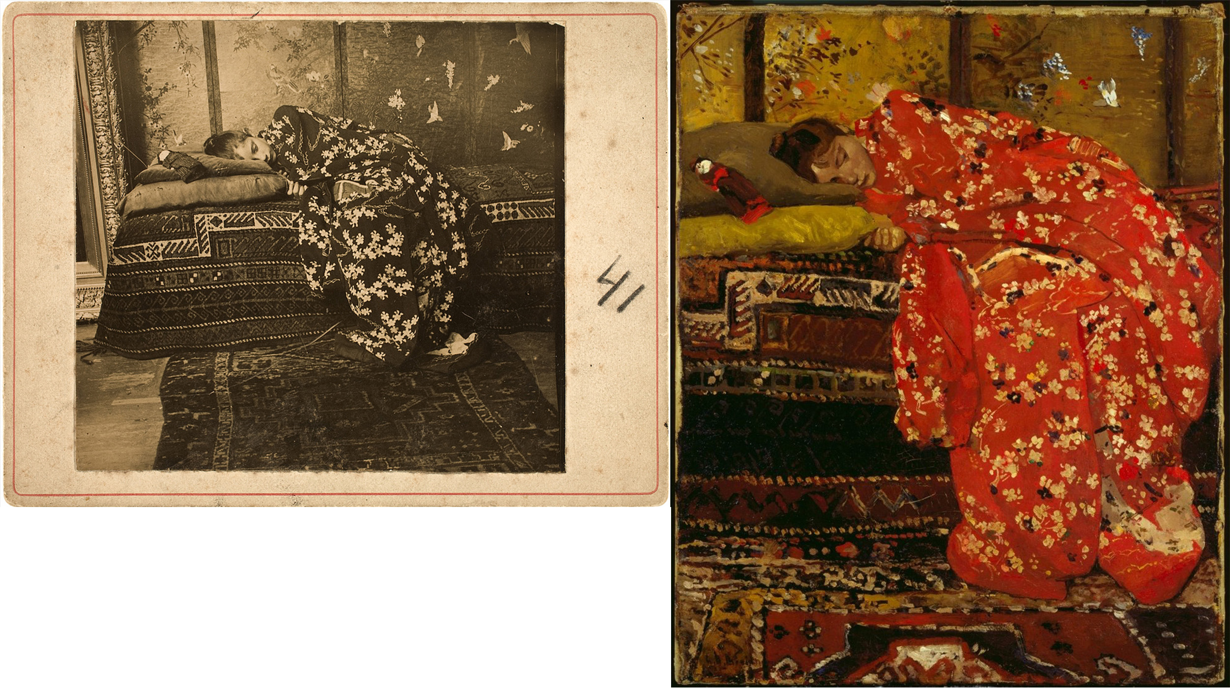 Girl in a Kimono by George Hendrik Breitner - 1893-95 - 31 x 39 cm, 61 x 50 cm private collection
