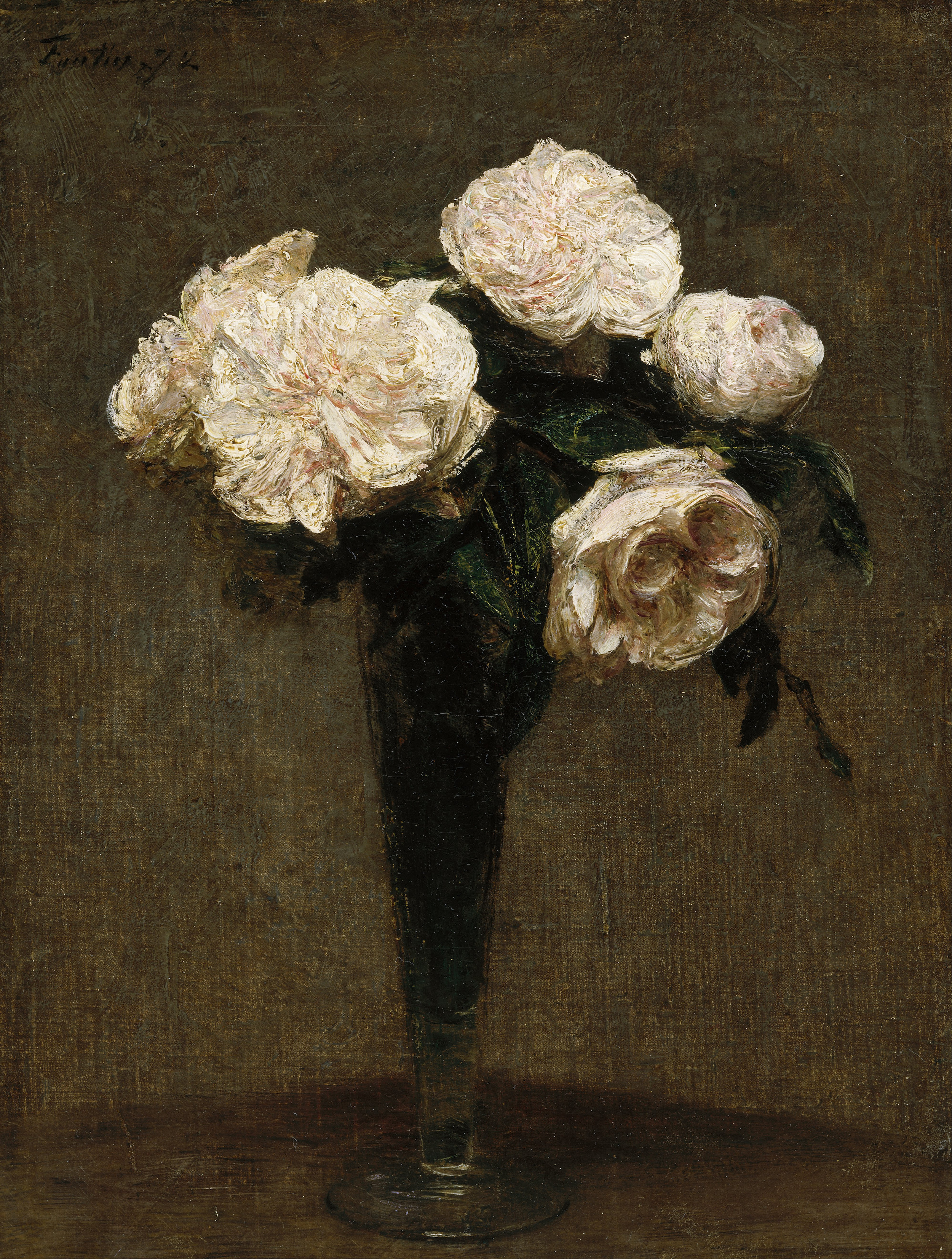 Roses in a Vase by Henri Fantin-Latour - 1872 - 280 x h356 mm Museum of Fine Arts