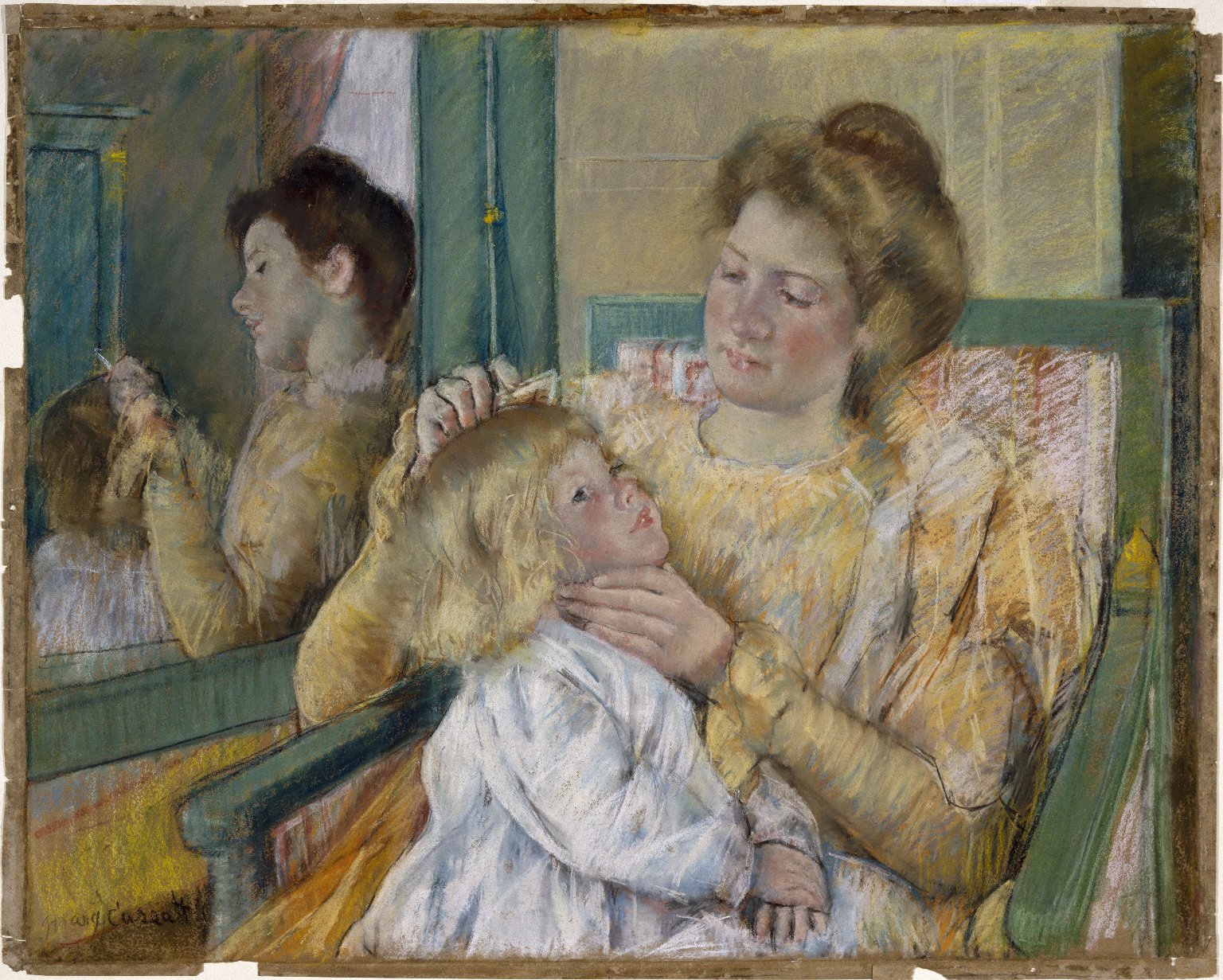Moeder kamt het haar van haar kind by Mary Cassatt - 1901 - 64.1 x 80.3 cm 