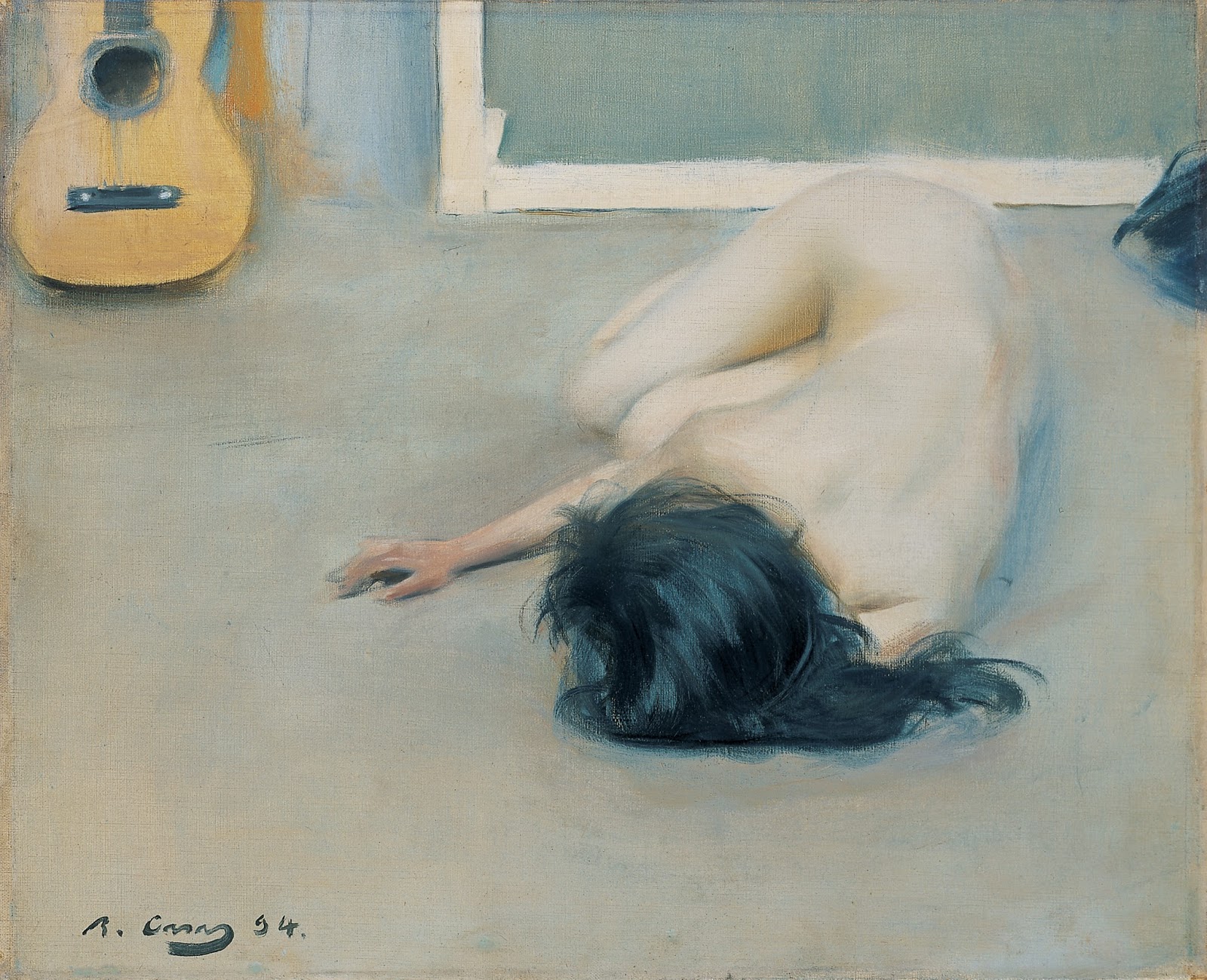 Лежащая обнаженная и гитара by Рамон Касас - 1894 - 46.3 x 56.6 cm 