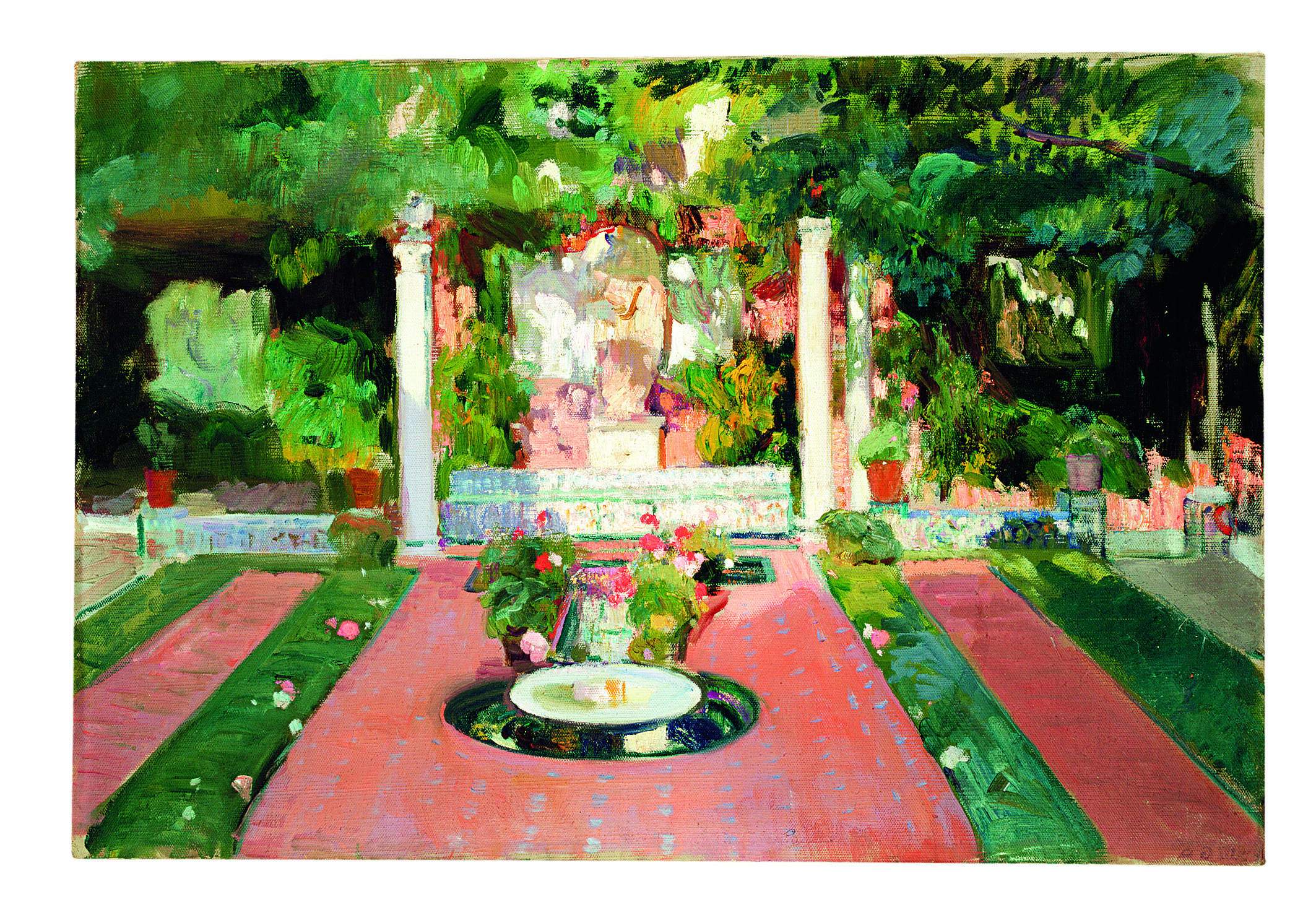 索罗拉之家的花园庭院 by 华金 索罗拉 - 约1918 - 65 x 96 cm 