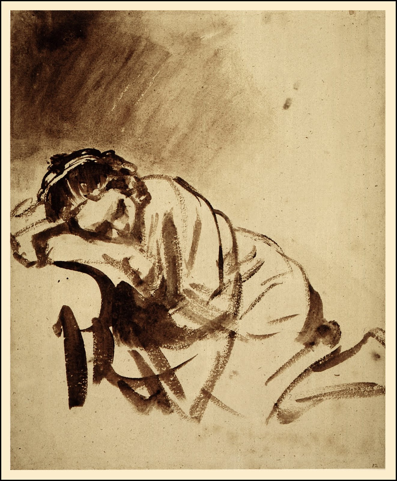 Giovane addormentata by Rembrandt van Rijn - 1654/1654 - 246 x 203 mm British Museum