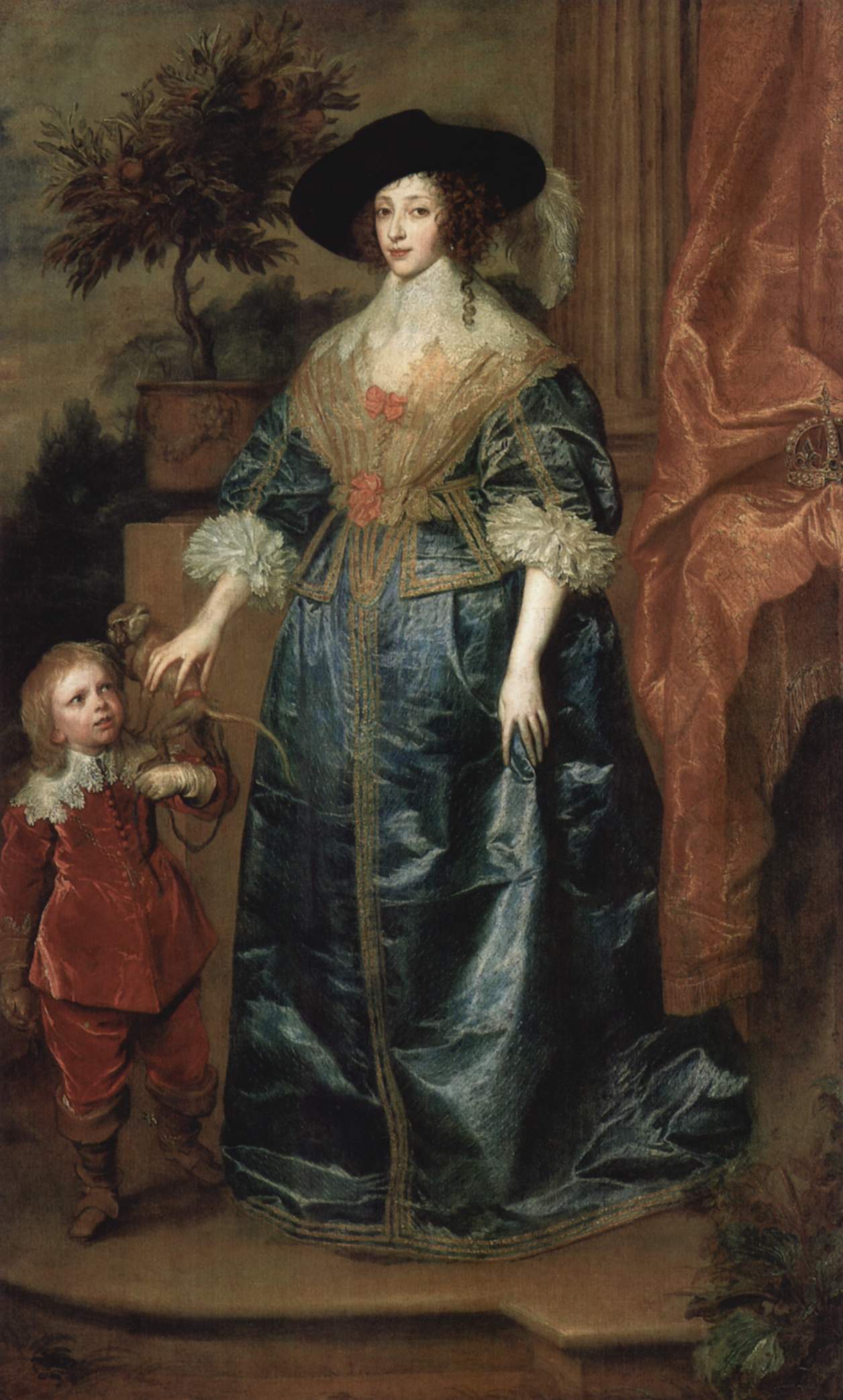 女王ヘンリエッタ・マリアと小人ジェフリー・ハドソン by Anthony van Dyck - 1633年 