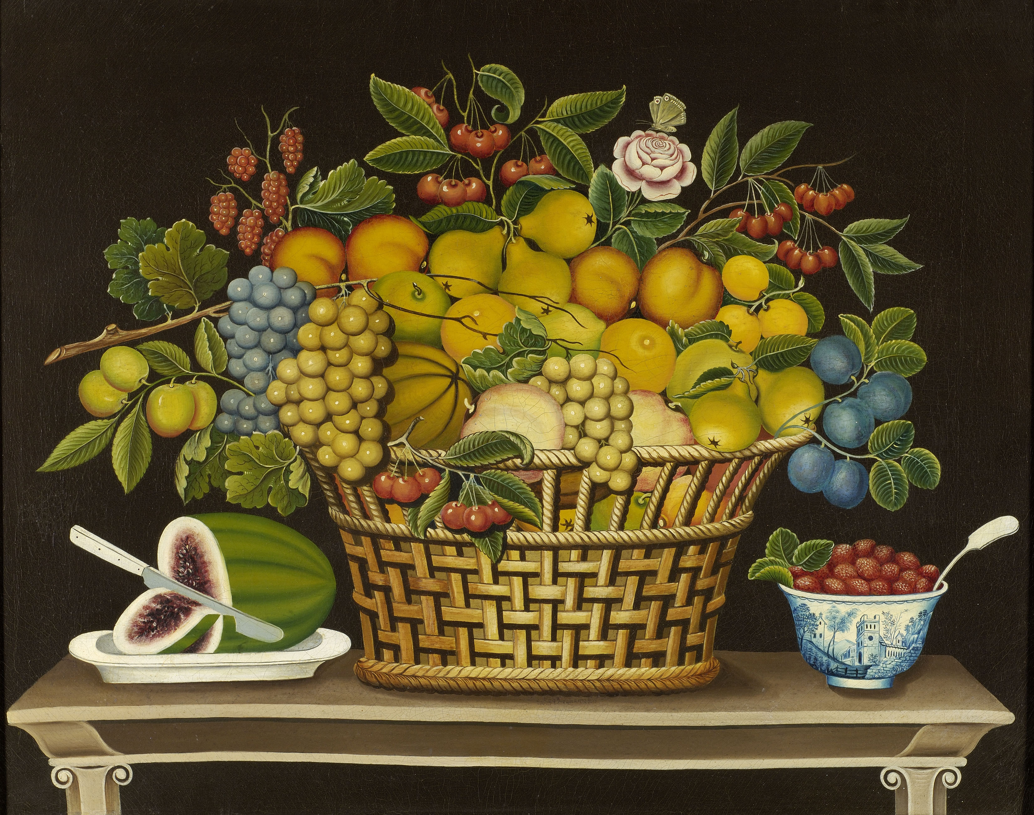Still Life with Basket of Fruit by Unknown Artist - 1830–50 - 50.2 x 42.2 cm Cincinnati Art Museum