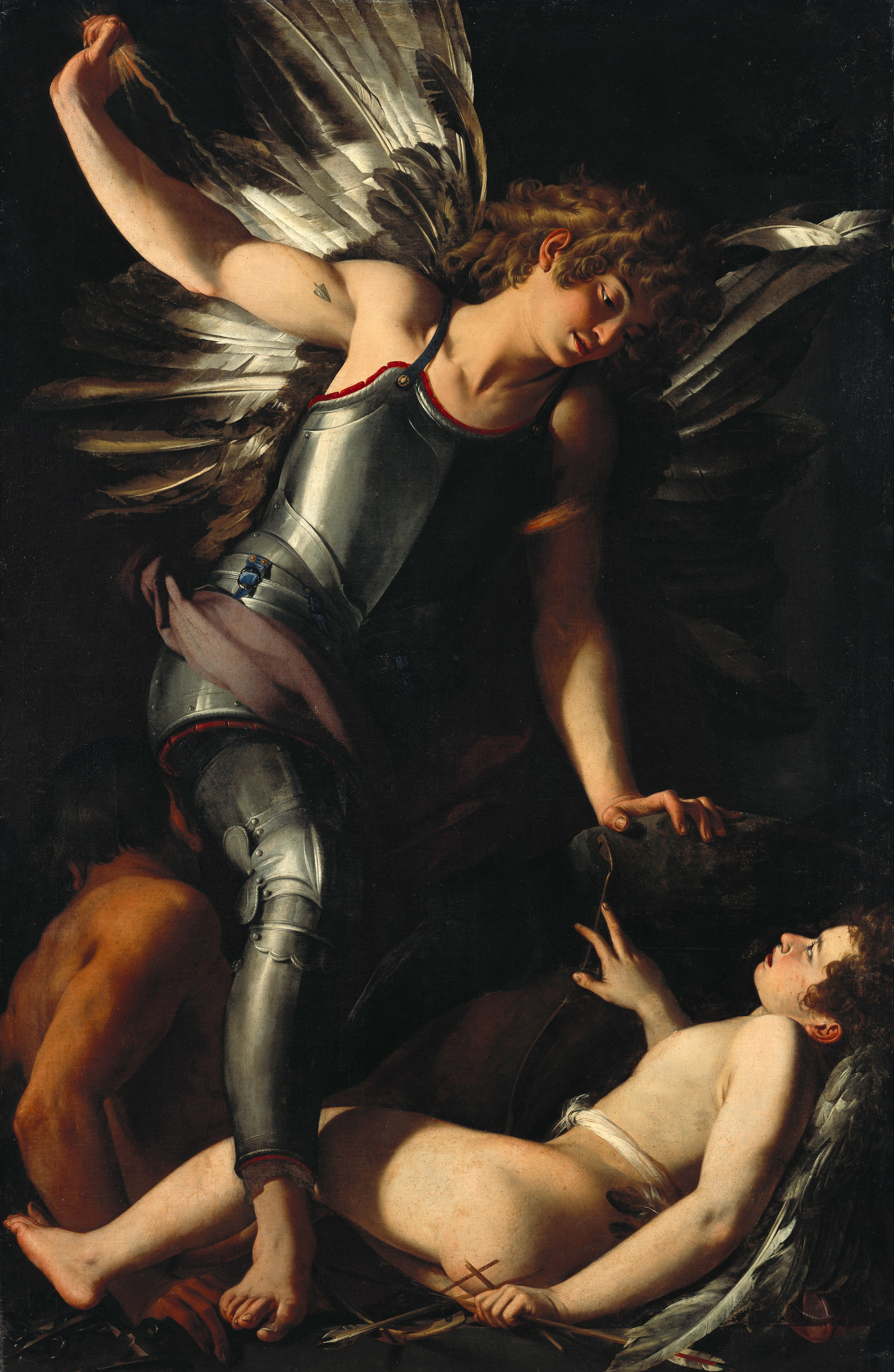De goddelijke Eros verslaat de aardse Eros by Giovanni Baglione - Rond 1602 - 121,4 x 183,4 cm Gemäldegalerie