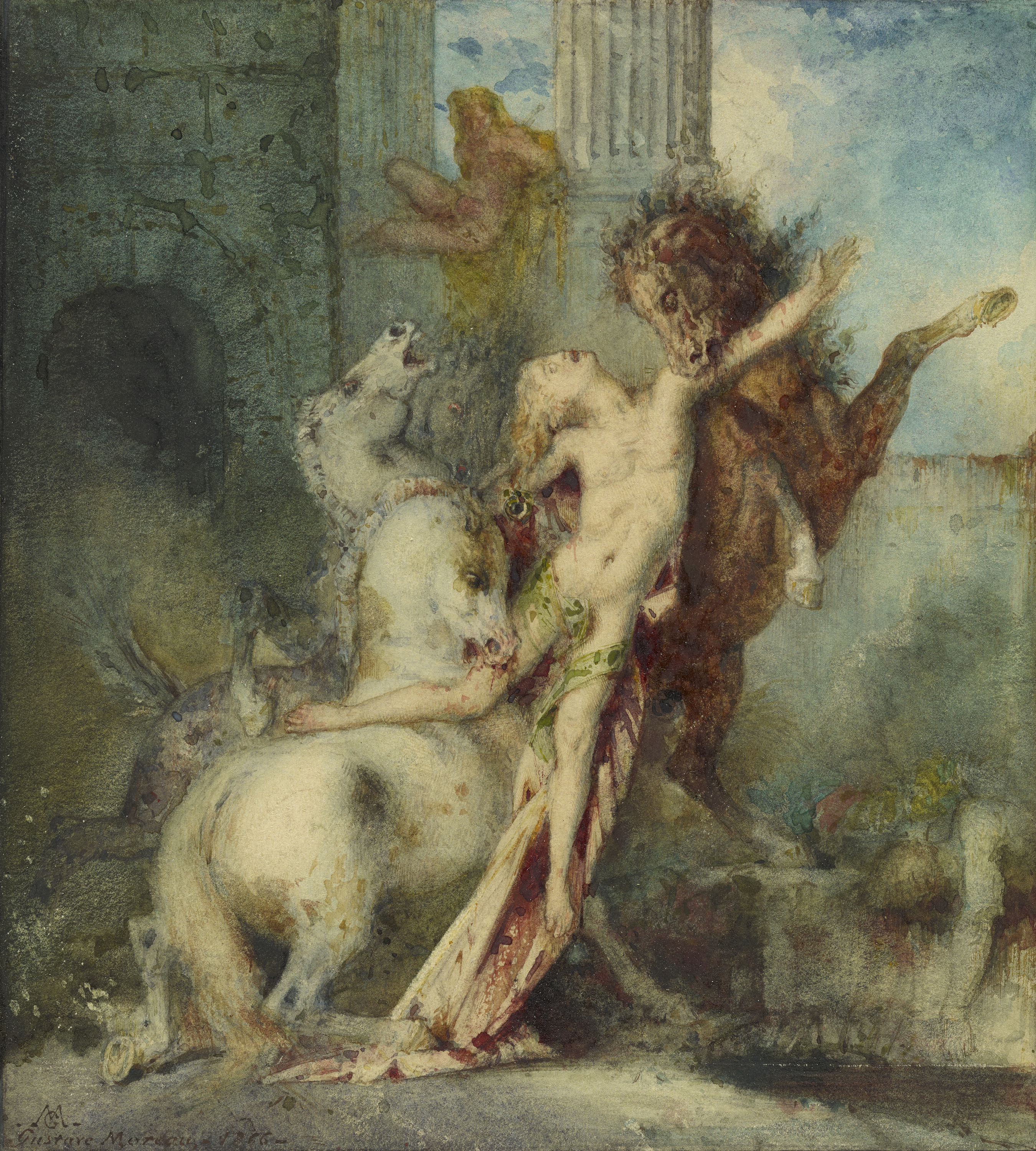 馬に食われるディオメデス by Gustave Moreau - 1866年 - 21.4 x 19.7 cm 