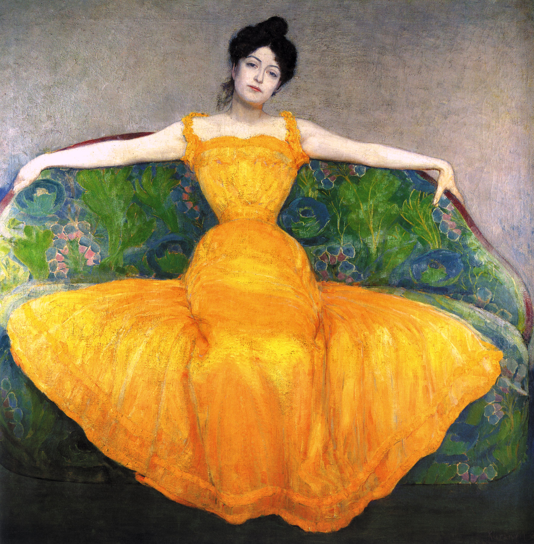 노란 드레스를 입고 있는 여자(Woman in Yellow) by Max Kurzweil - 1899 