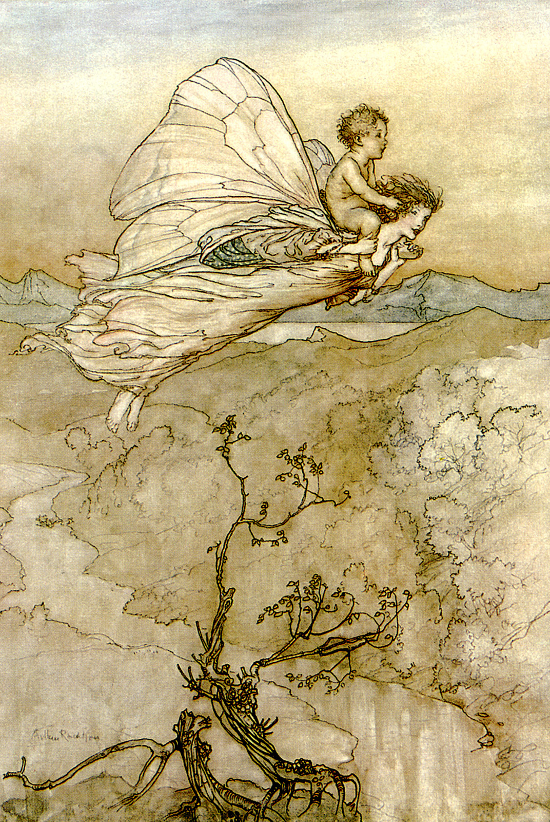 赤ちゃんと妖精 by Arthur Rackham - 1907年 