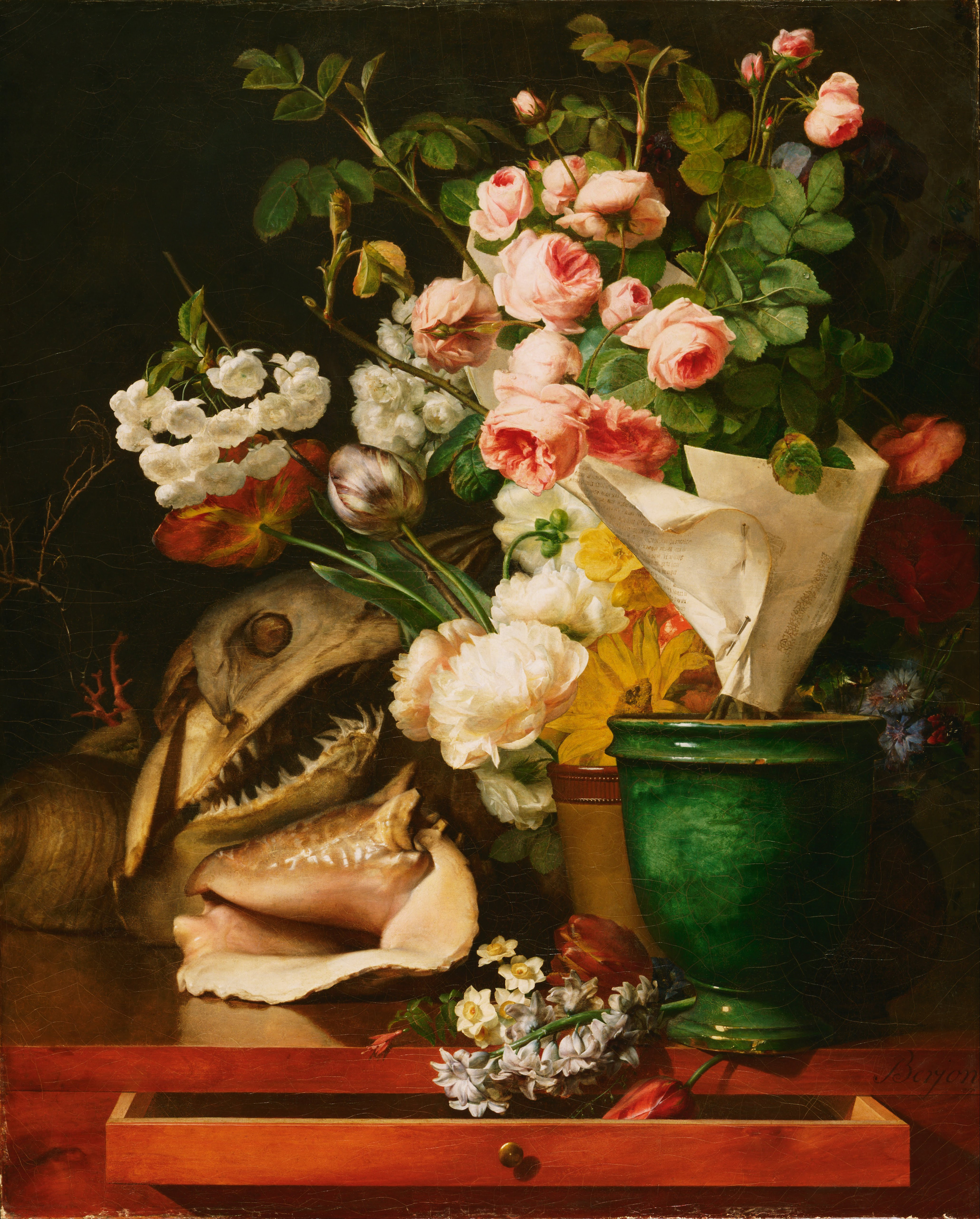 لوحة حياة ساكنة مع زهور by Antoine Berjon - ١٨١٩ - ٤٢،٥ إنش x ٣٤،٥٧  