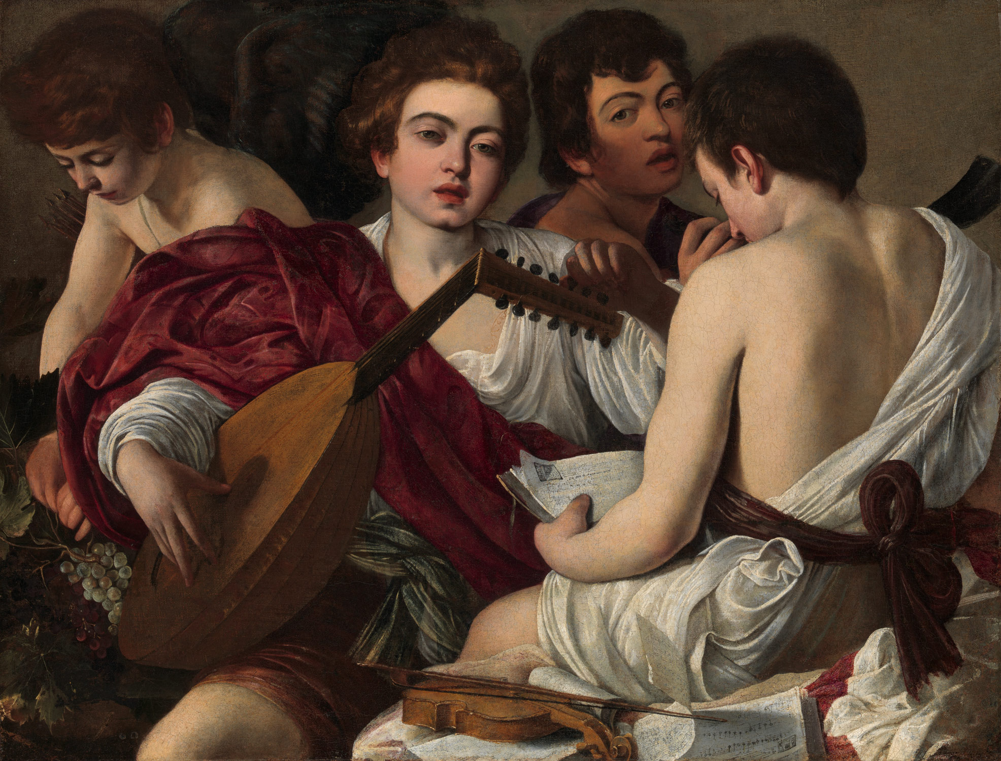 Hudebníci by  Caravaggio - 1597 - 36 1/4 x 46 5/8 palců 