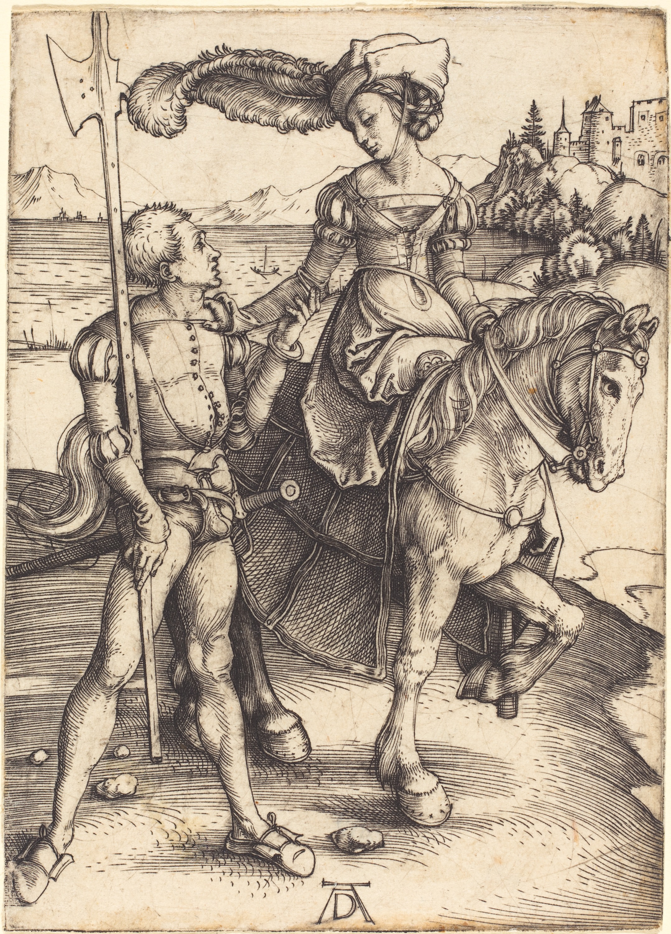 Vrouw te Paard en Soldaat by Albrecht Durer - ca. 1497 - 10,9 x 7,8 cm 