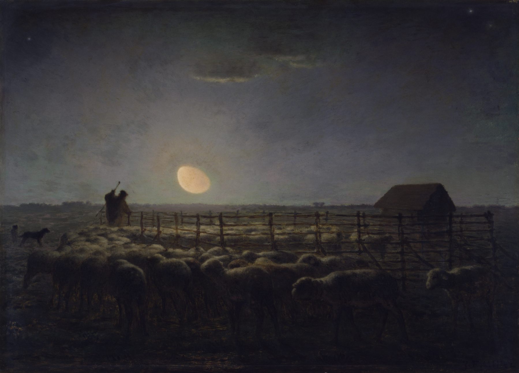 The Sheepfold, Moonlight by Jean-François Millet - 1856-1860 Walters Art Museum