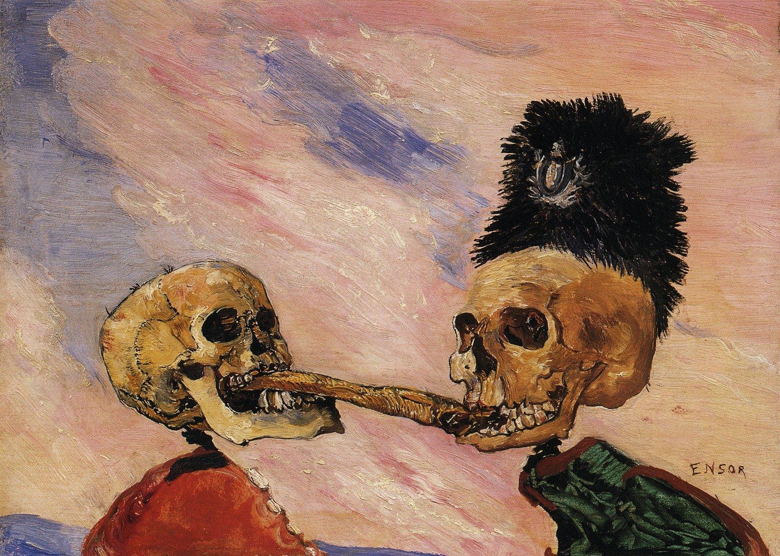 Skeletten vechten om een gepekelde haring by James Ensor - 1891 - 16 x 21,5 cm Koninklijke Musea voor Schone Kunsten van België