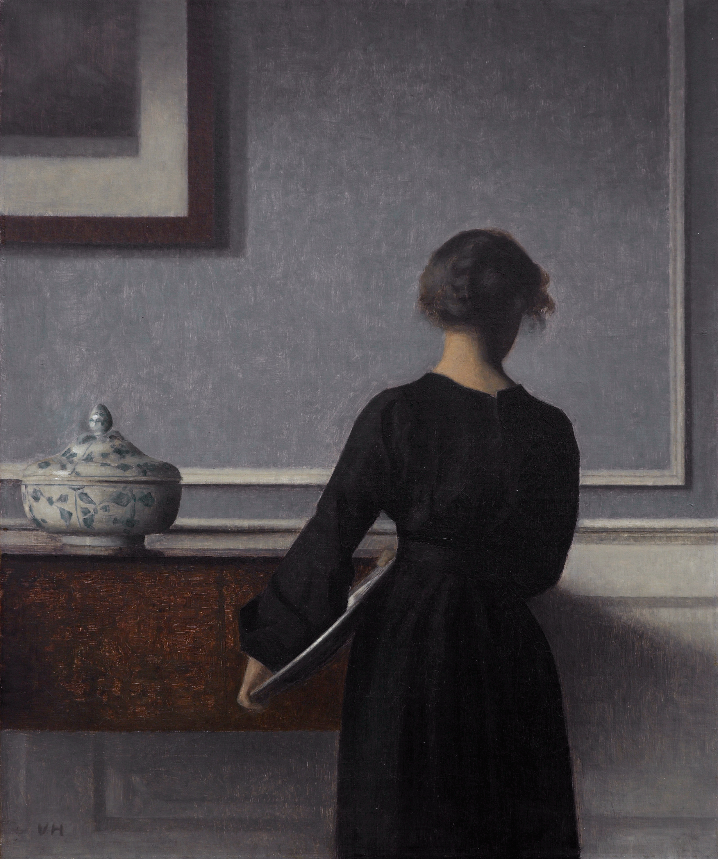 Interior with Young Woman from Behind by Vilhelm Hammershøi - c. 1904 - 50.5 x 60.5 cm Randers Museum of Art