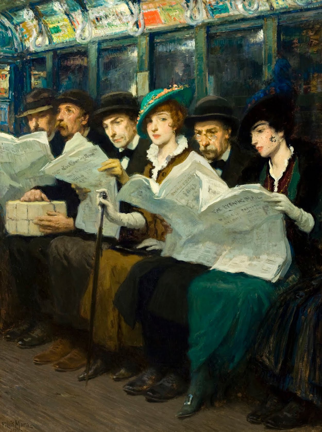Subway Riders in NYC by F. Luis Mora - 1914 The New York Public Library