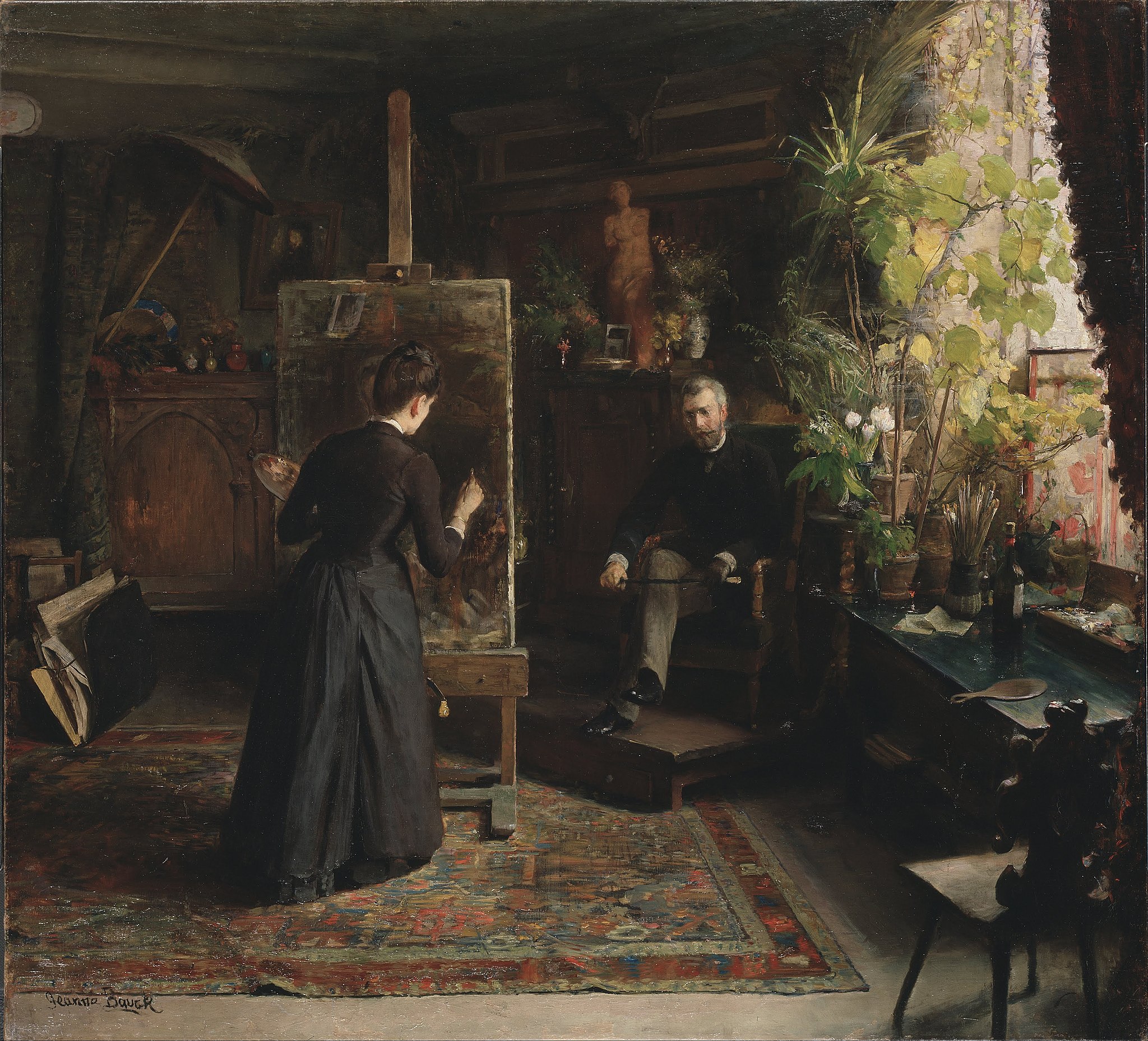 丹麦画家 贝莎 威格曼正在画肖像画 by 珍娜 鲍克 - 1870-80 