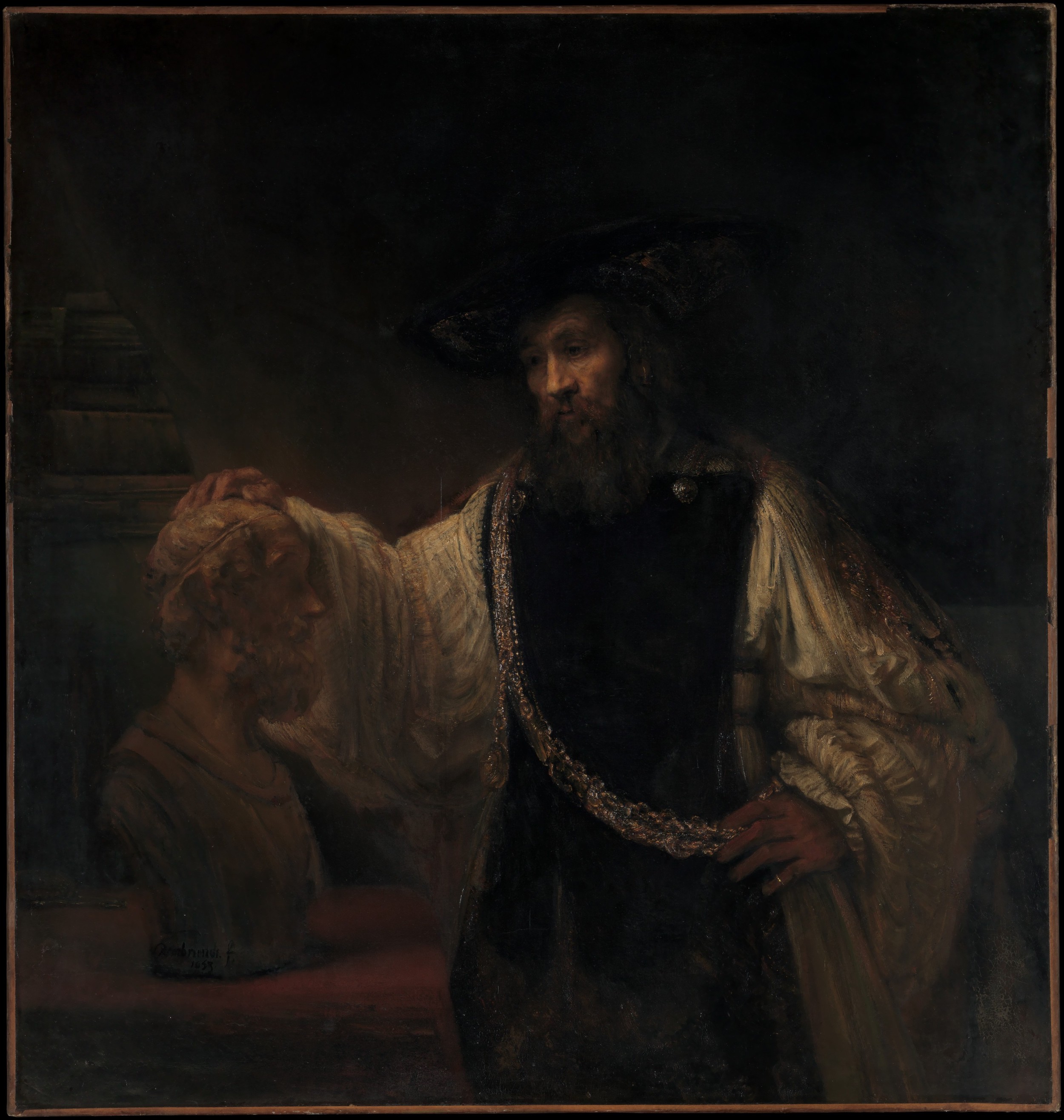 호머의 흉상을 보는 아리스토텔레스 by Rembrandt van Rijn - 1653 - 143.5 x 136.5 cm 