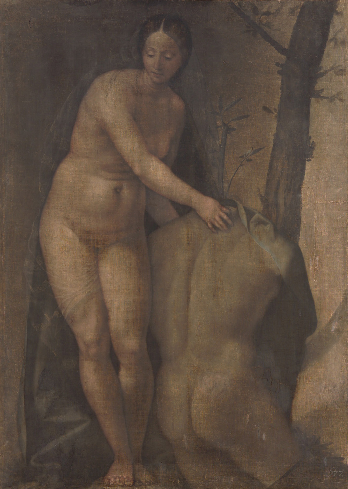 Γυναικείο γυμνό με έναν ανδρικό κορμό by Τζιρόλαμο ντα - περίπου 1525 - 107,5 εκ. × 77,5 εκ. 