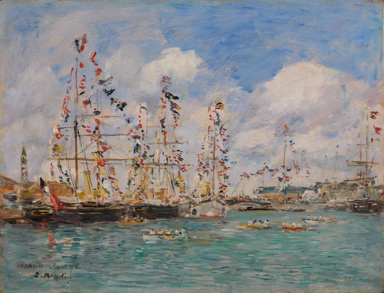 Botes decorados con banderas en el puerto de Deauville by Eugène Boudin - 1895 - 26.67 x 34.93 cm Museo Nelson-Atkins